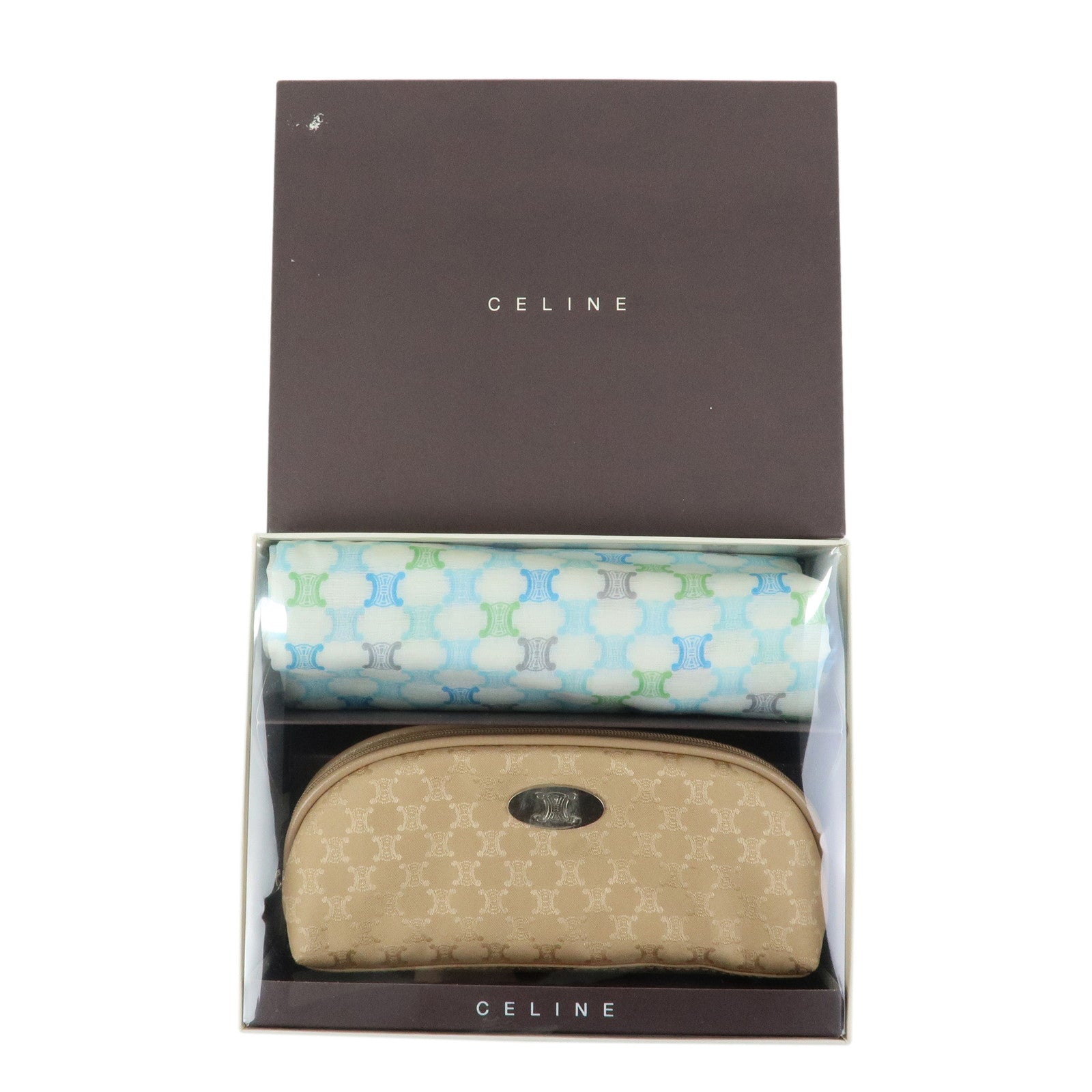 CELINE Macadam Set of 2 Sunglasses Case Handkerchief Beige Blue
