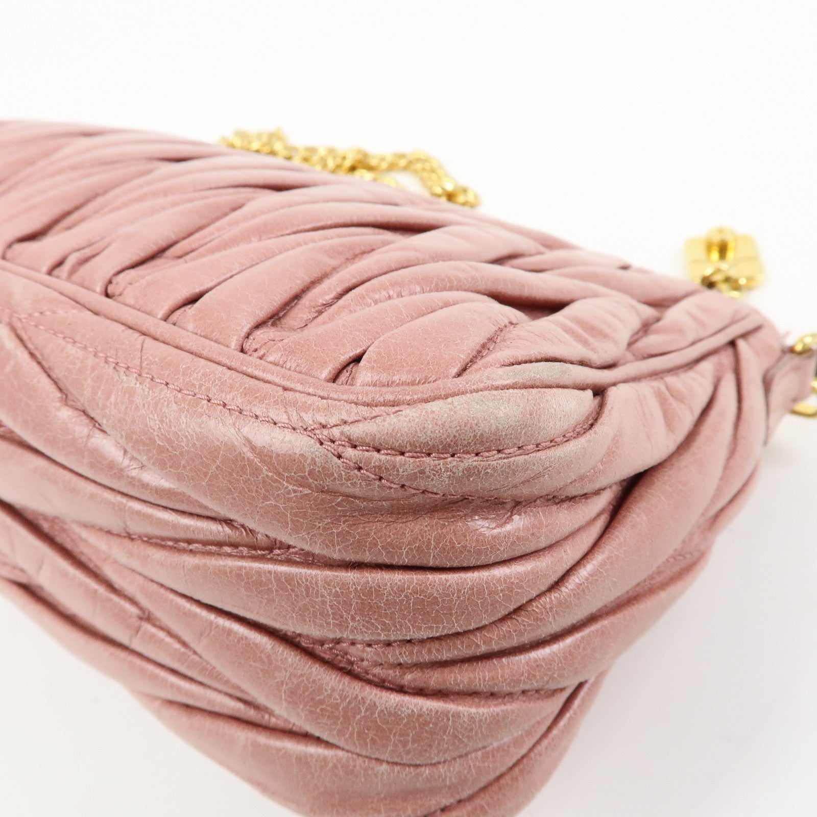 MIU MIU Matelasse Leather Chain Shoulder Crossbody Bag Pink 5BC892