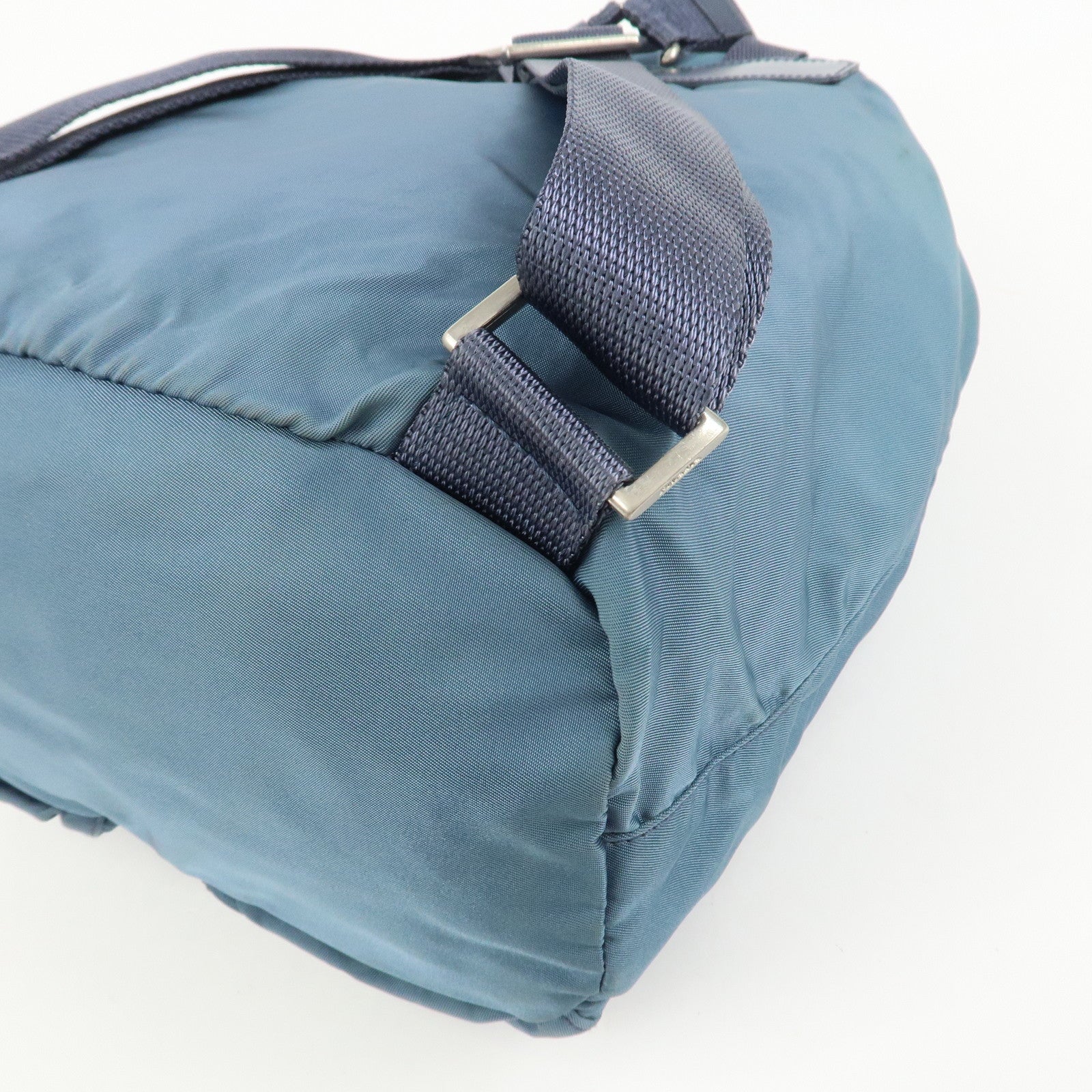 PRADA Triangle Logo Nylon Leather Backpack Rucksack Blue B6677F