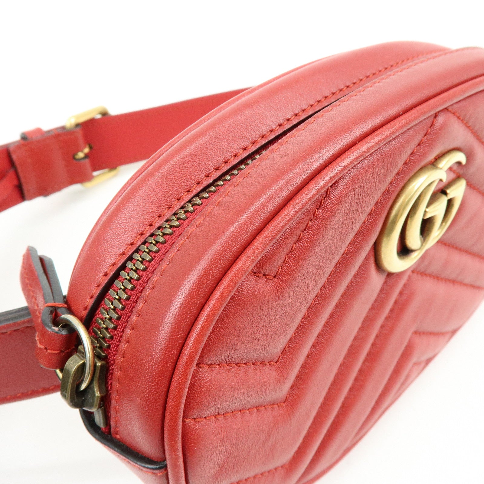GUCCI GG Marmont Leather Waist Pouch Body Bag Red 476434