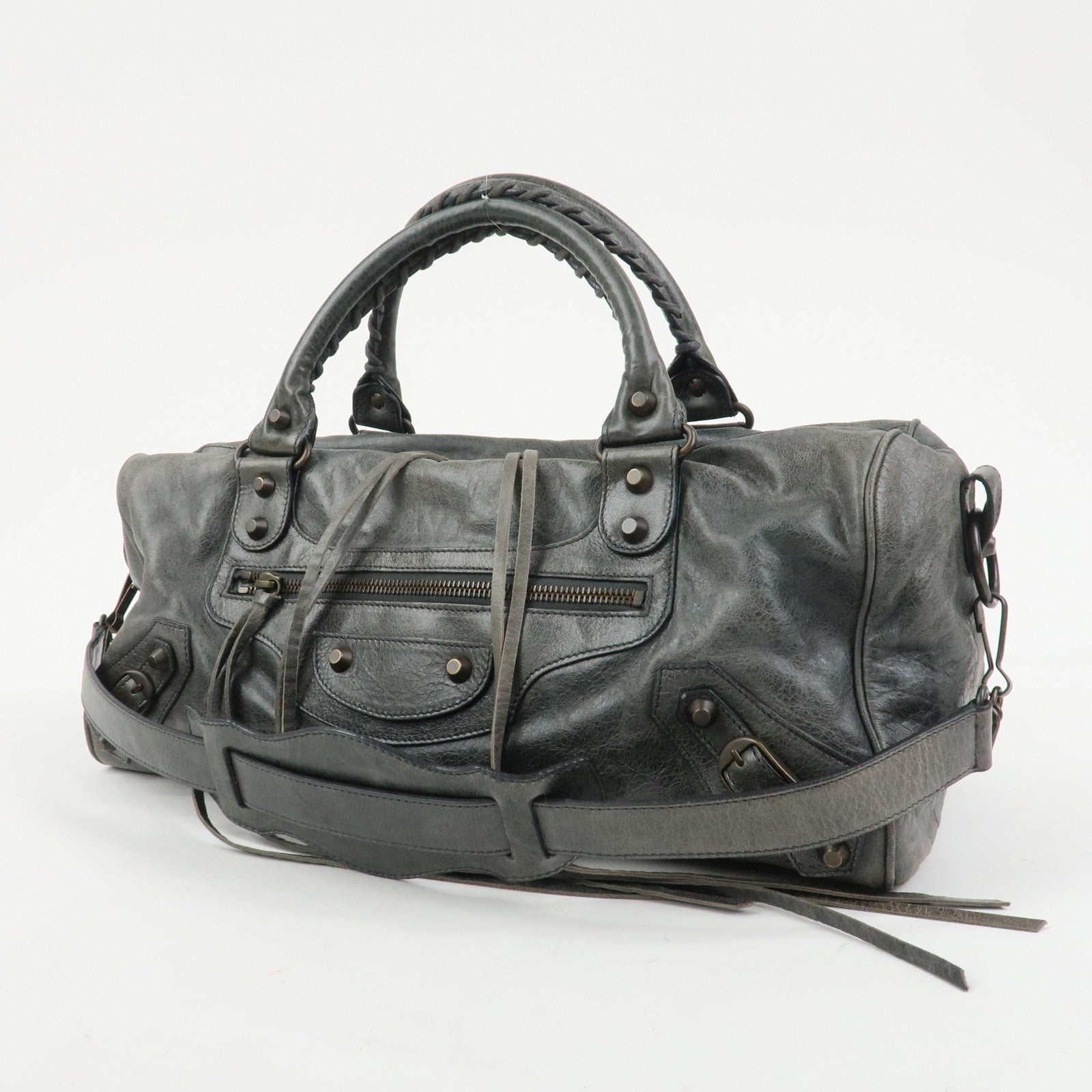BALENCIAGA The Twiggy Leather 2Way Bag Shoulder Bag Gray 128523