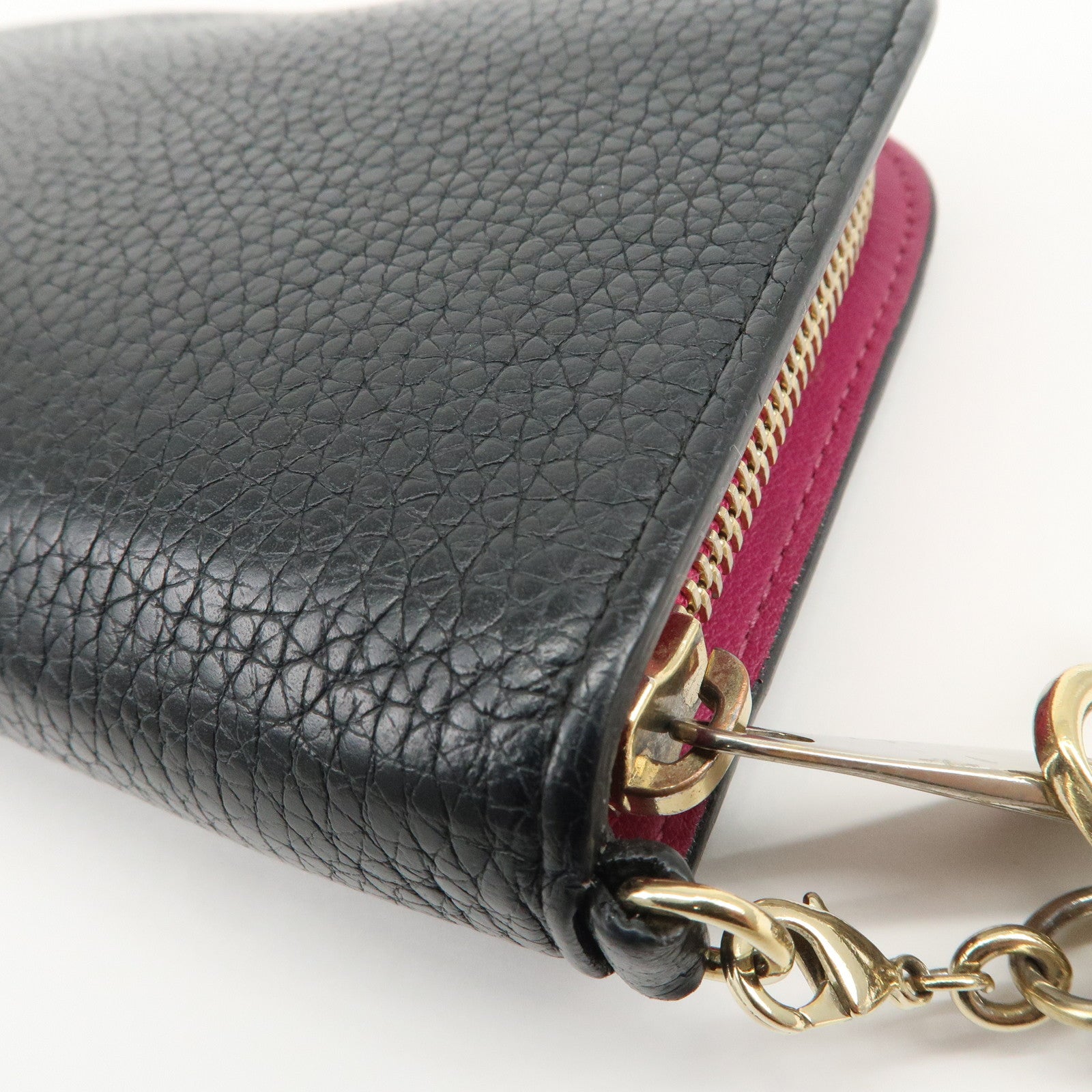 Christian Dior Diorissimo Round Zippy Long Wallet Black Pink