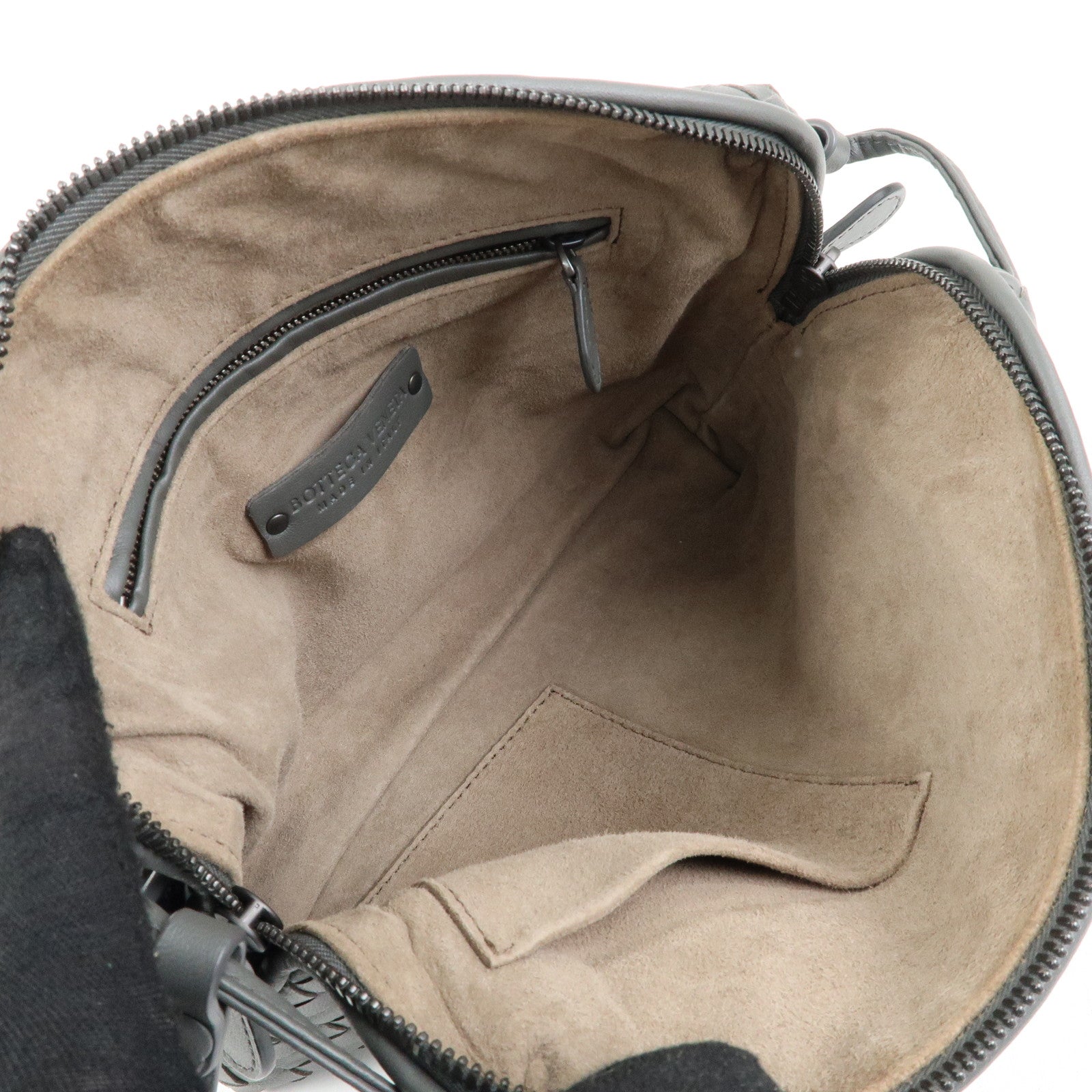 BOTTEGA VENETA Nodini Intrecciato Leather Shoulder Bag Gray 245354