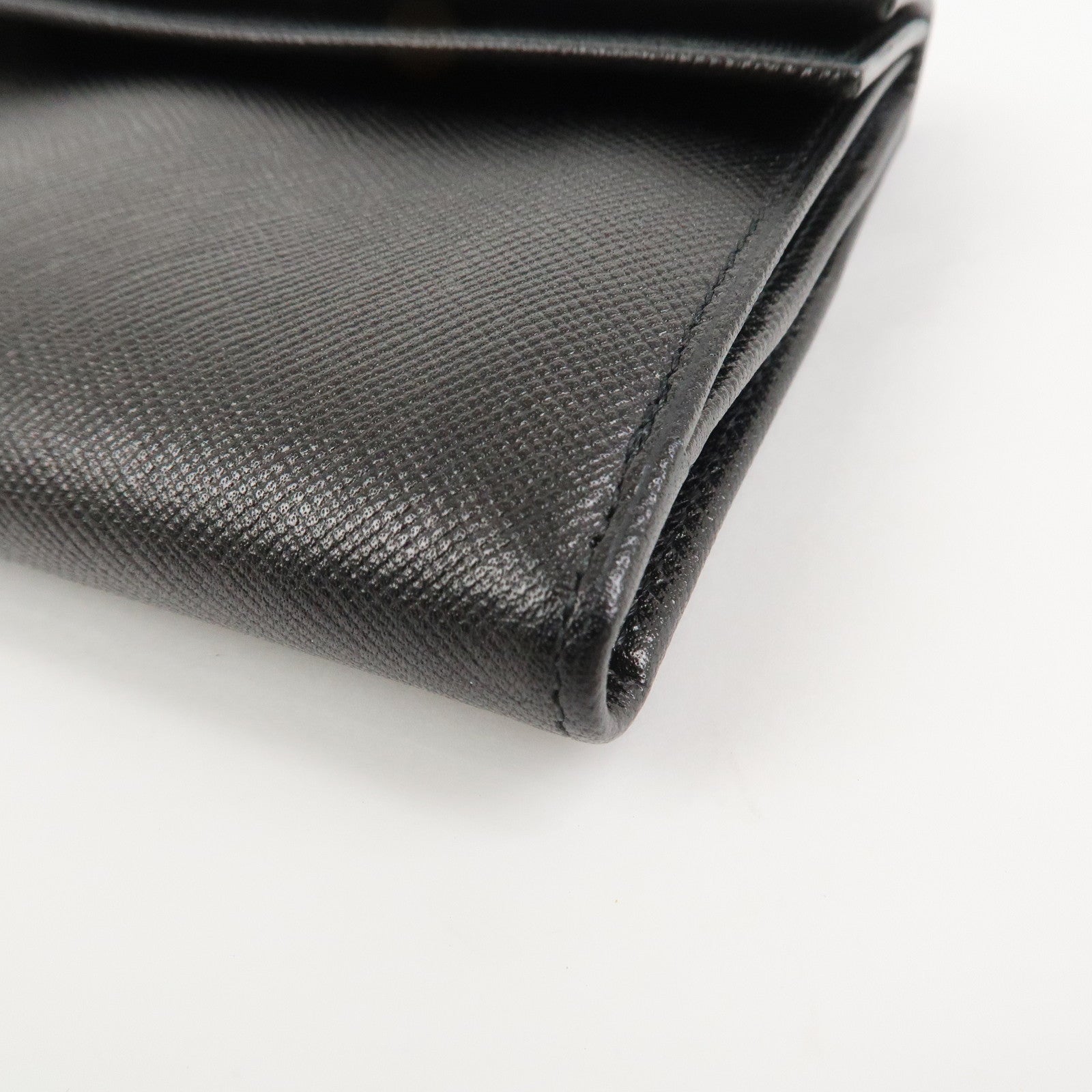 PRADA Triangle Logo Saffiano Leather Compact Wallet Black M53X