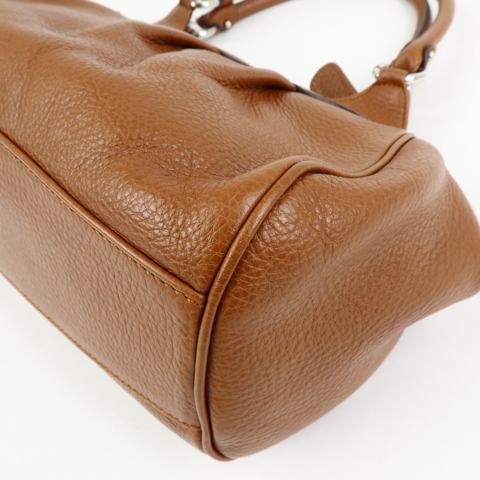 Ferragamo Gancini Leather Pleated Shoulder Bag Hand Bag Brown