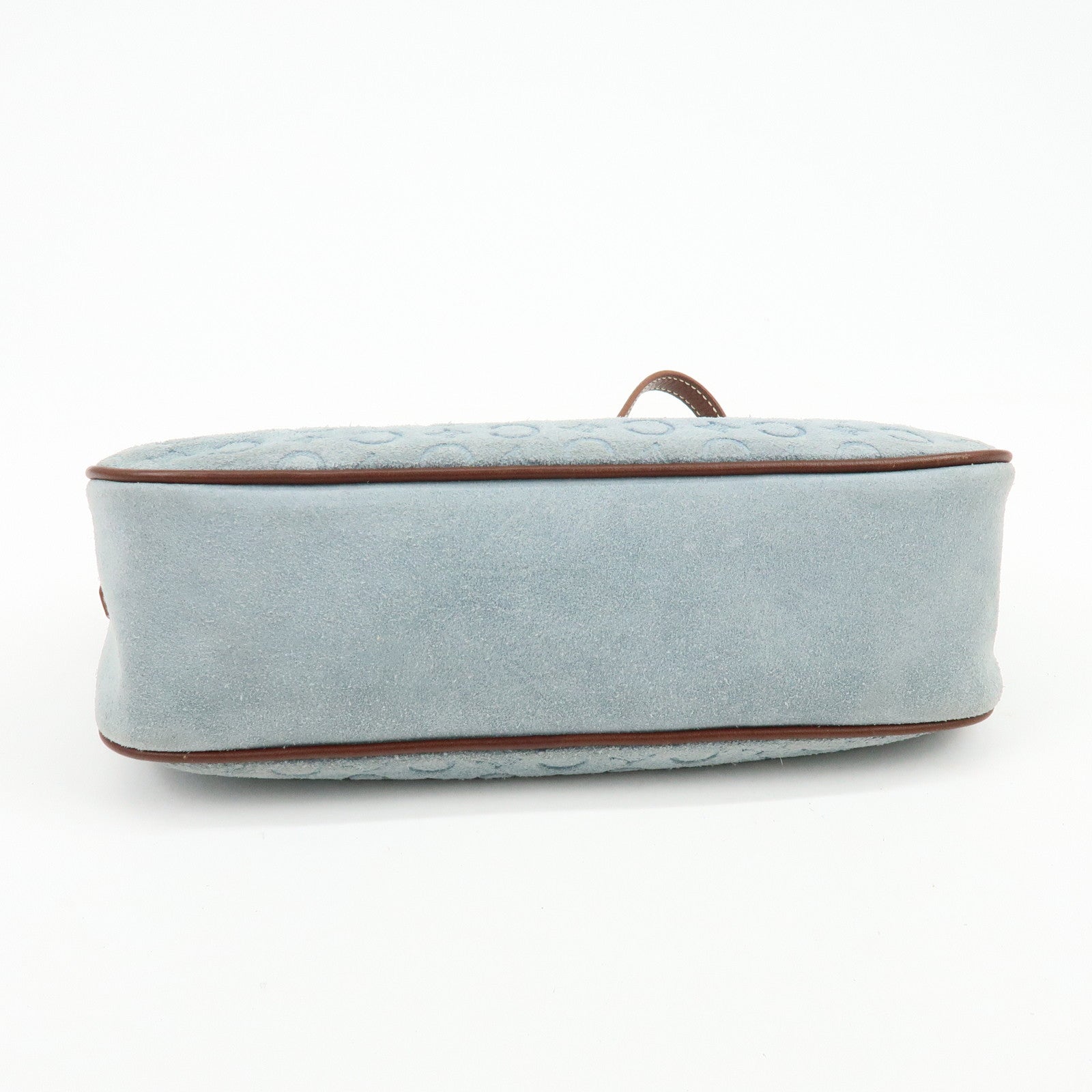 CELINE C Macadam Suede Leather Shoulder Bag Hand Bag Light Blue