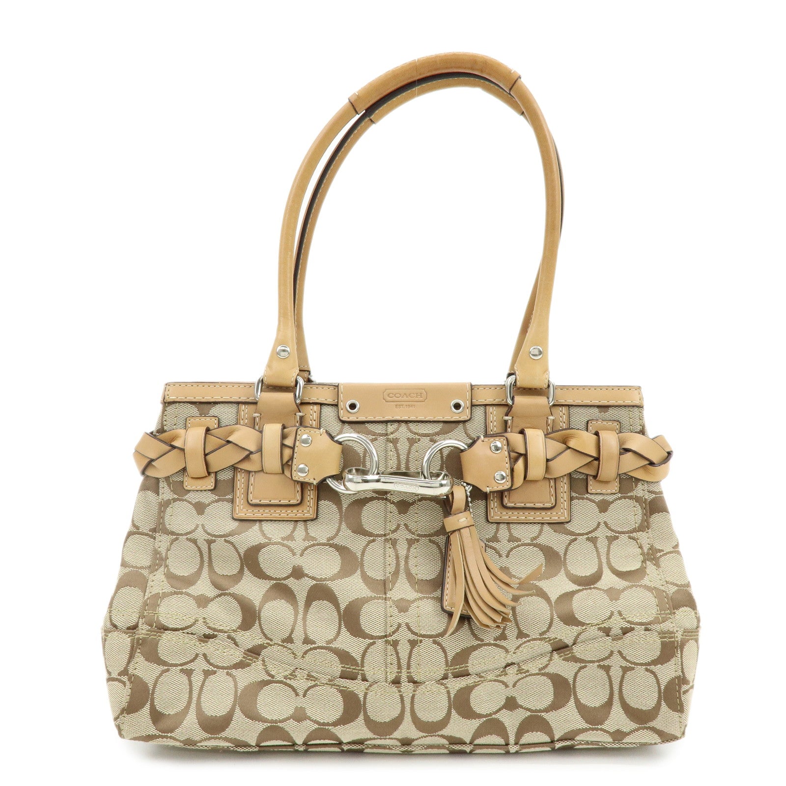 COACH Signature Canvas Leather Tote Bag Hand Bag Brown