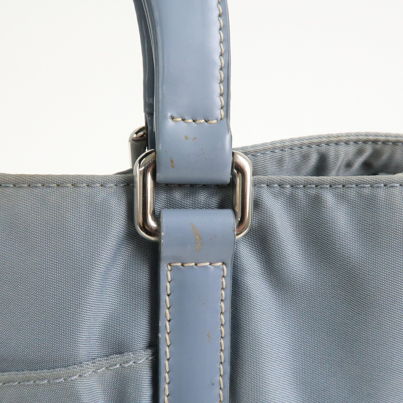 PRADA Triangle Logo Nylon Leather Hand Bag Light Blue