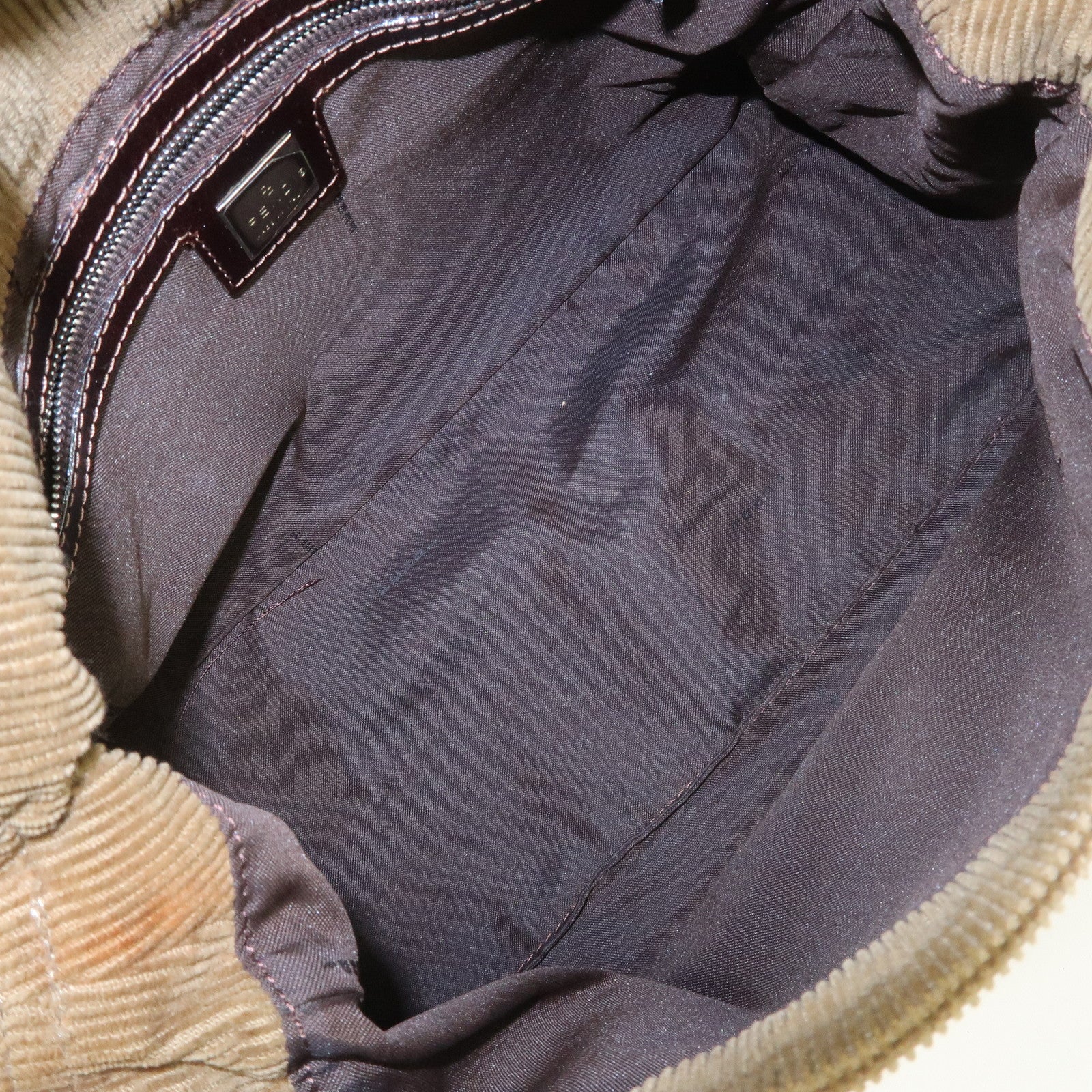 FENDI Mamma Baguette Corduroy Shoulder Bag Light Brown 26323 Used