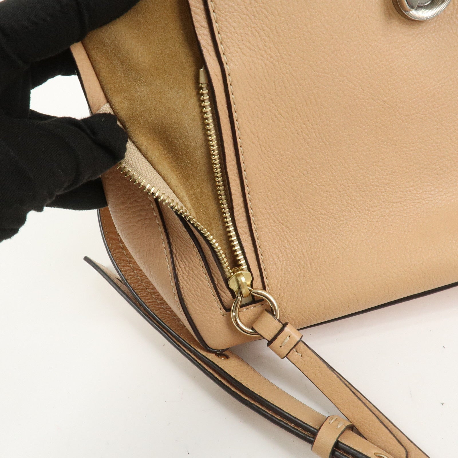 Chloe FAYE Leather Suede Hand Bag Pink Beige Gold