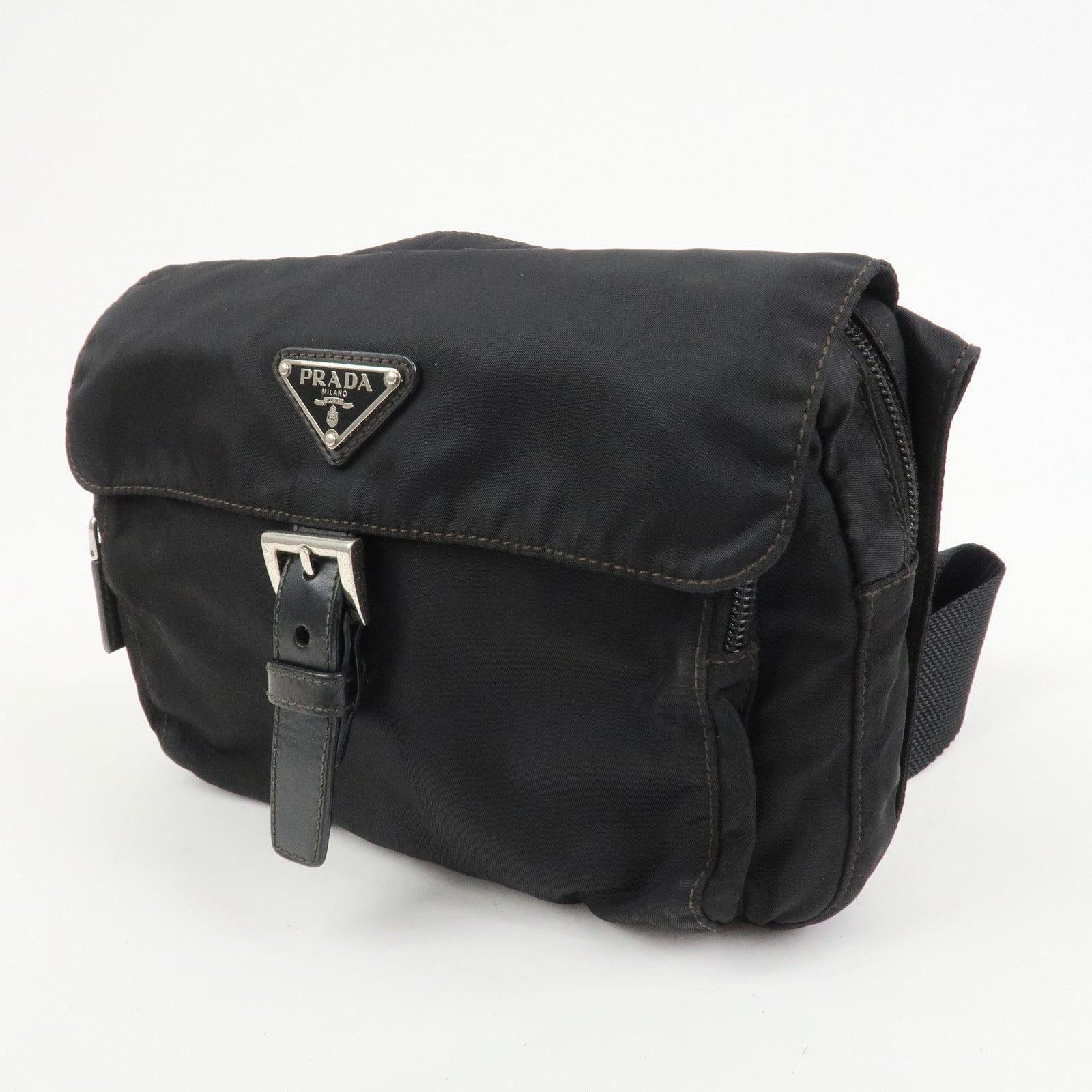 PRADA Nylon Leather Shoulder Bag Crossbody Bag Black BT0521