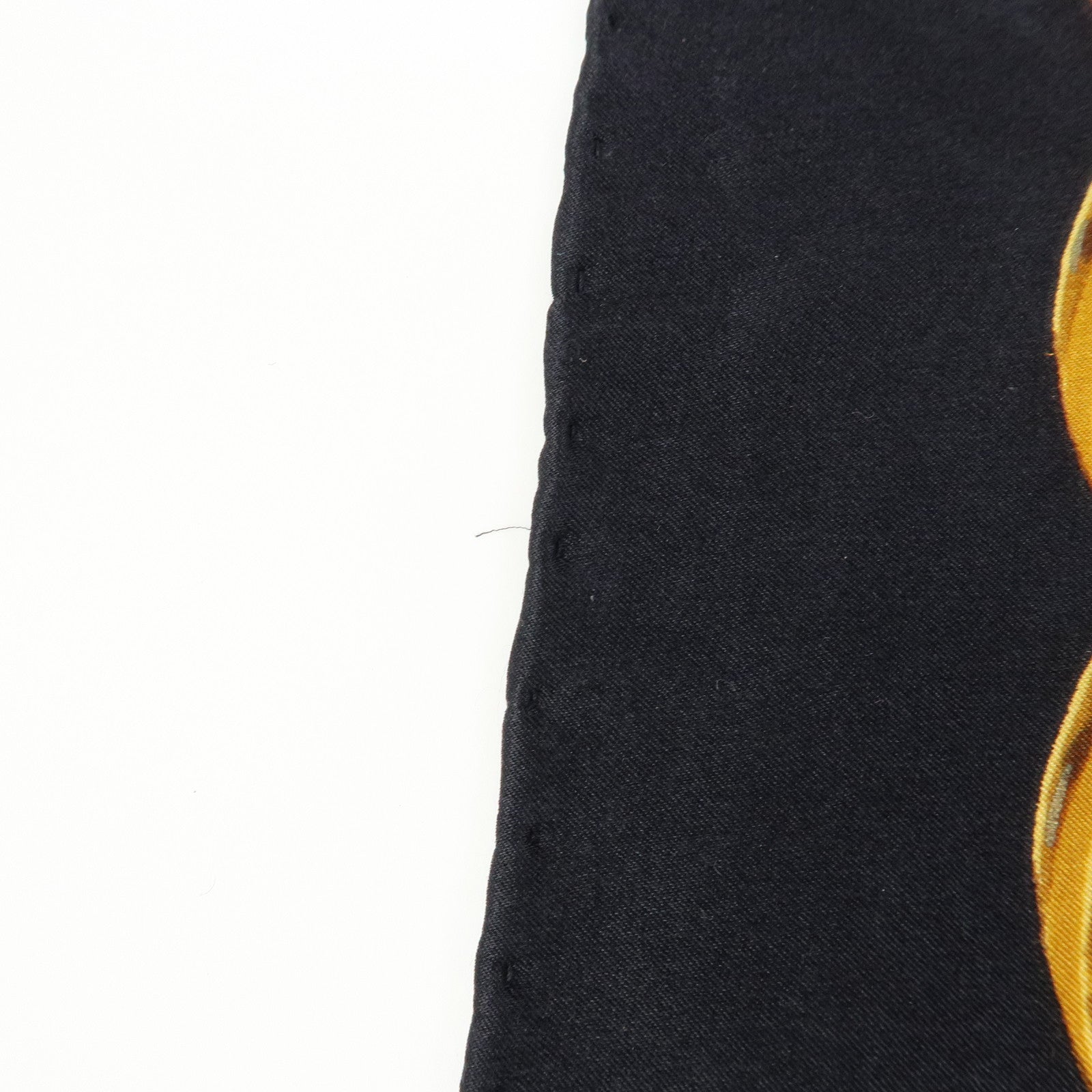 CHANEL COCO Mark Silk 100% Scarf Floral Motif Black Gold