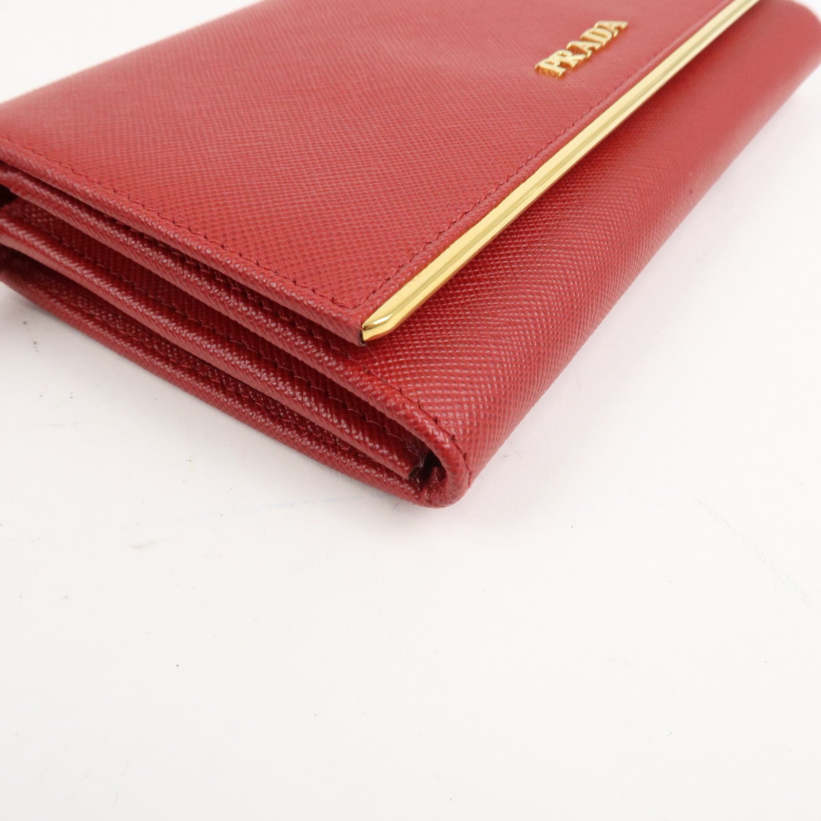 PRADA Saffiano Leather Shoulder Long Wallet Red 1M1437