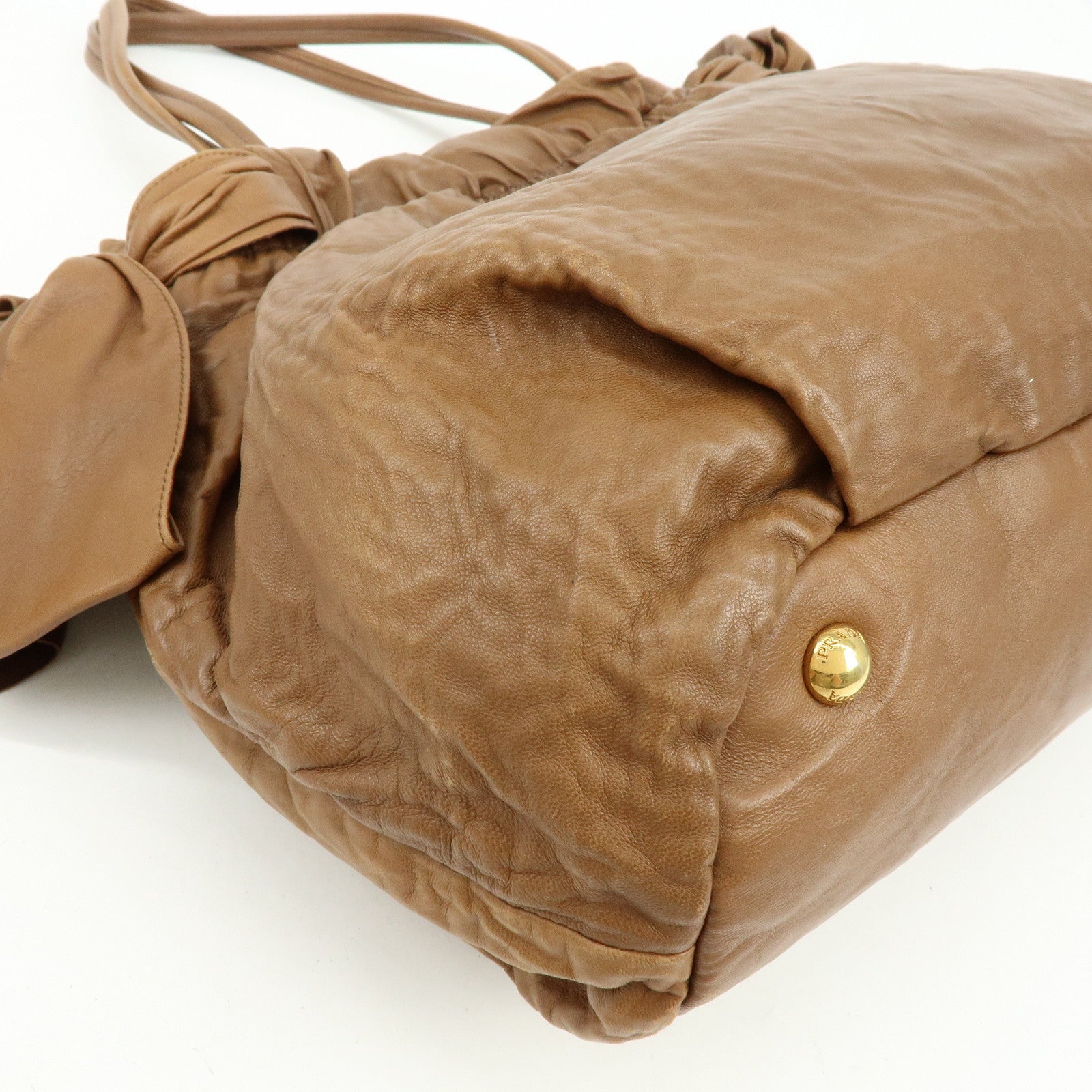 PRADA Leather Ribbon 2Way Bag Hand Bag Shoulder Bag Brown BN1760