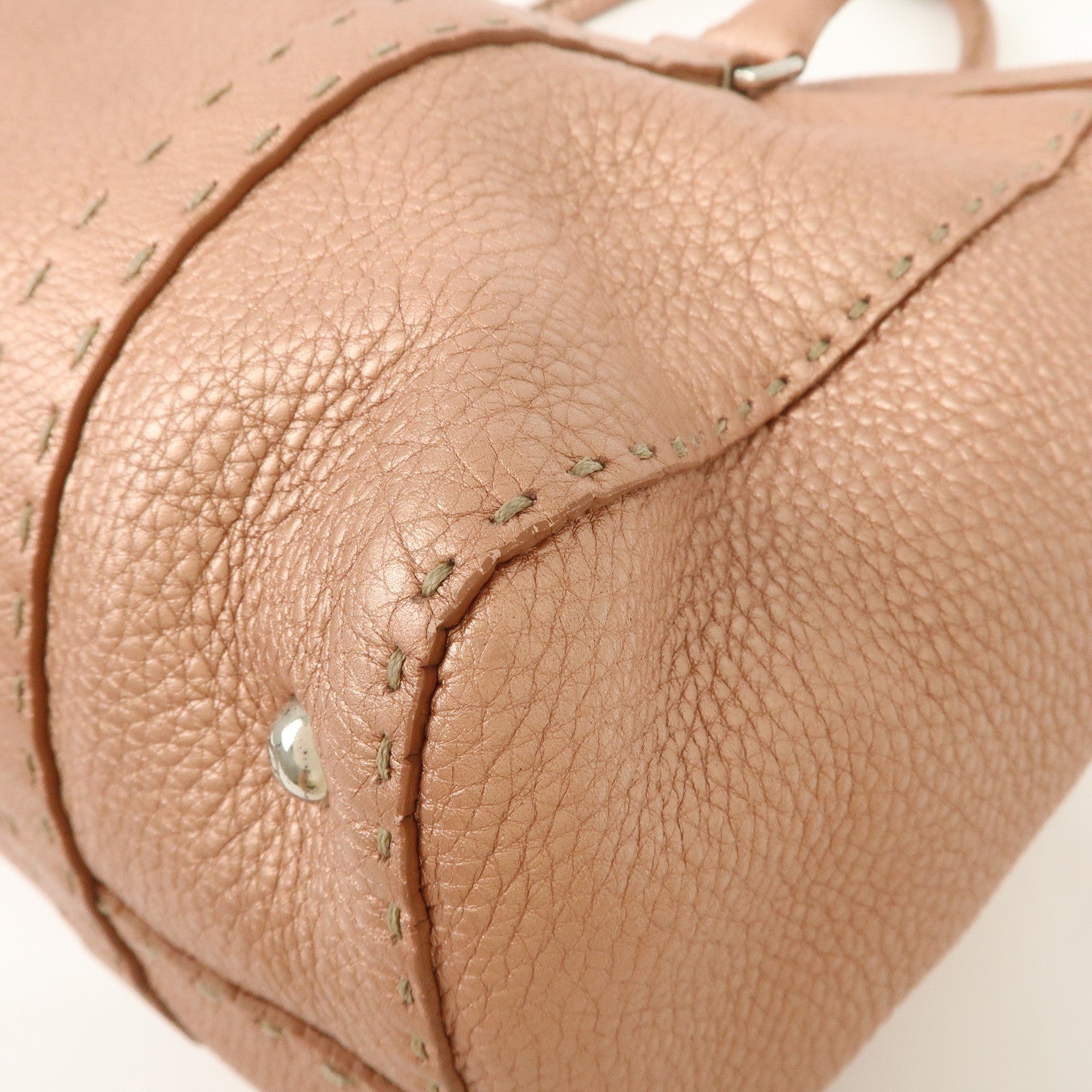 FENDI Selleria Leather Mini Linda Hand Bag Pink Silver Hardware 8BR458 Used