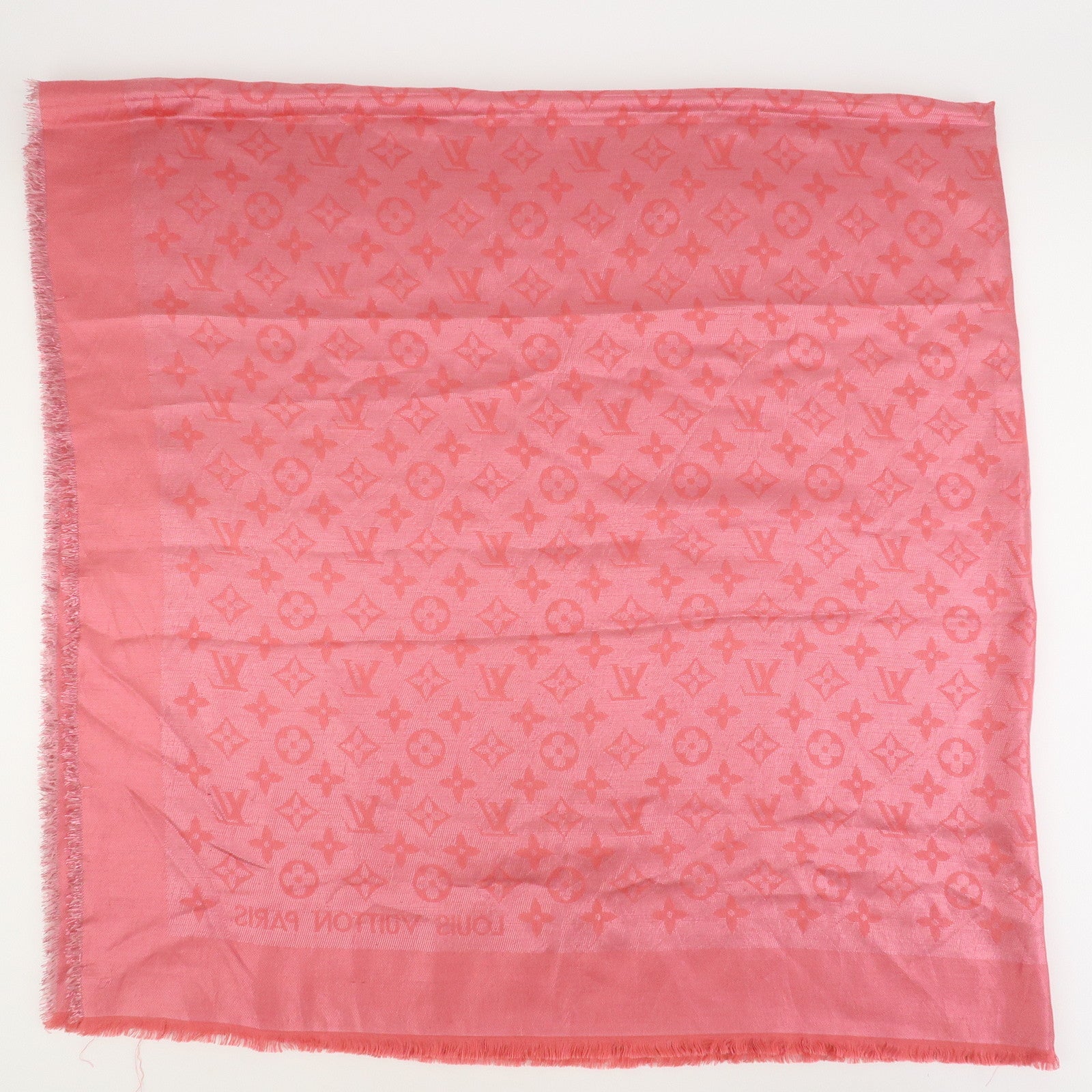 Louis Vuitton Monogram Silk Wook Shawl Scarf Pink