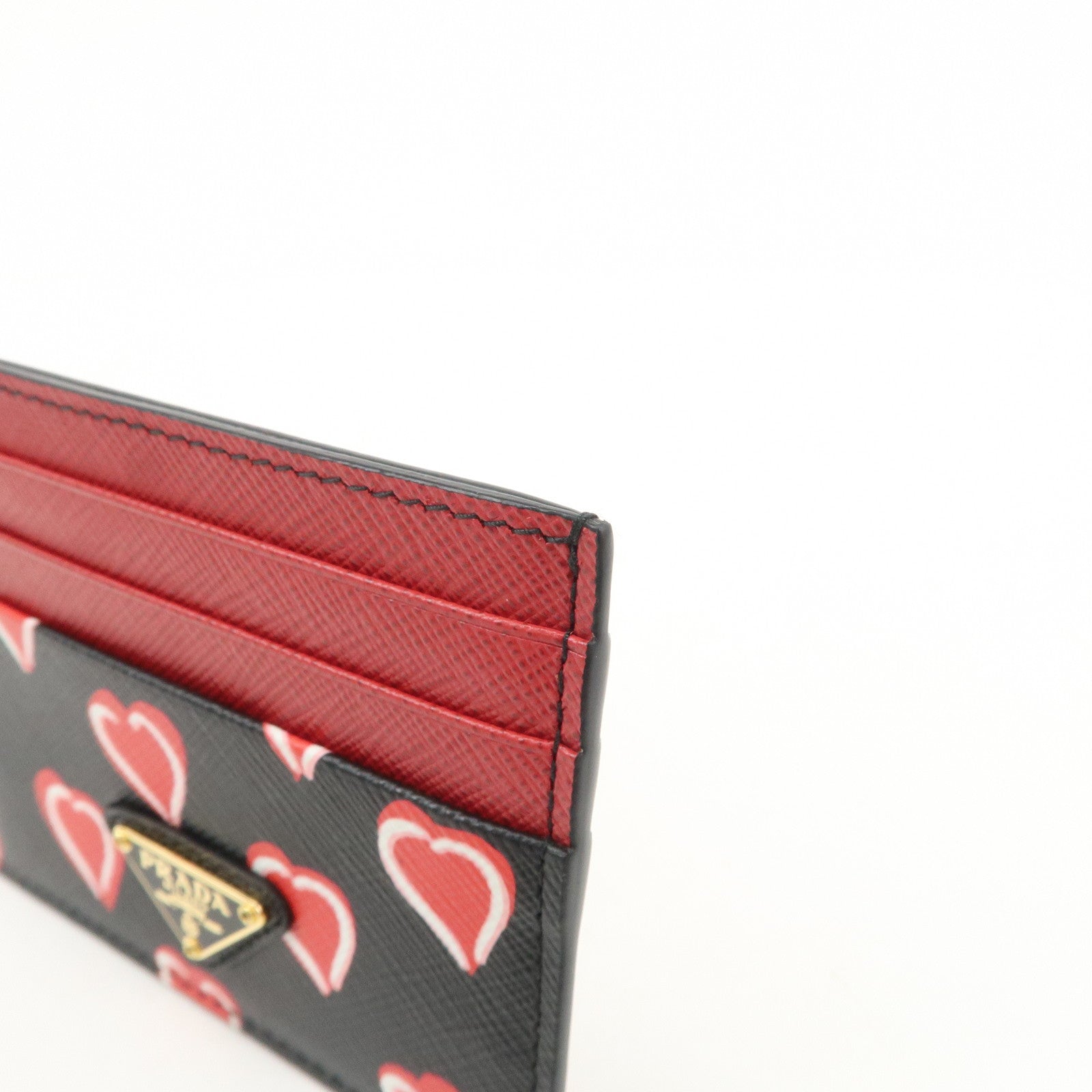 PRADA Triangle Logo Saffiano Leather Card Case Black Red 1MC025