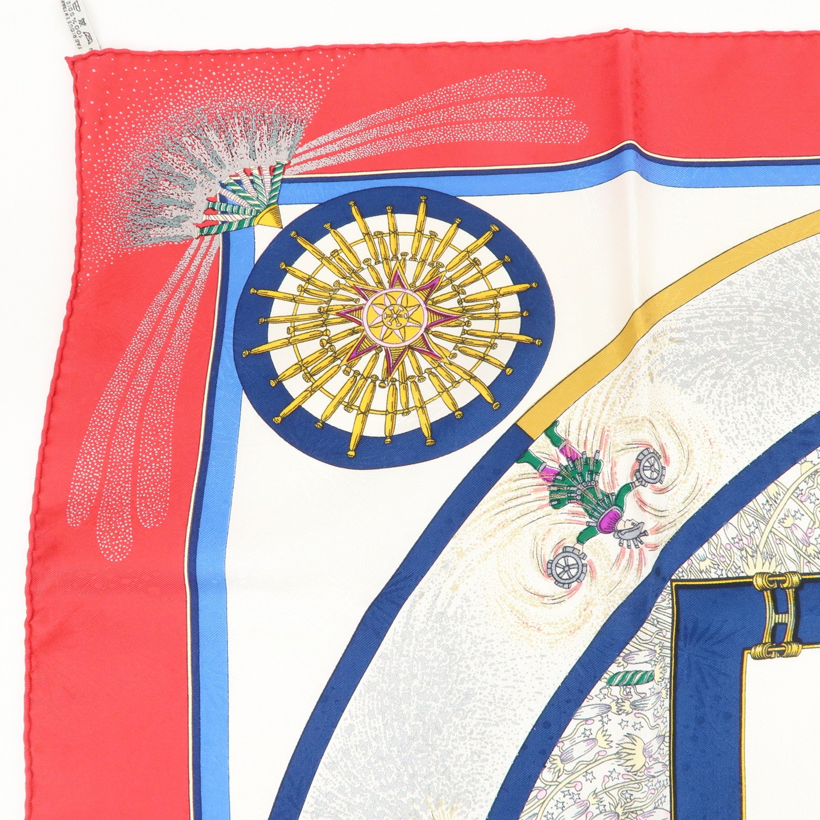 HERMES Carre 90 Silk 100% Scarf FEUX D’ARTIFICE Red White
