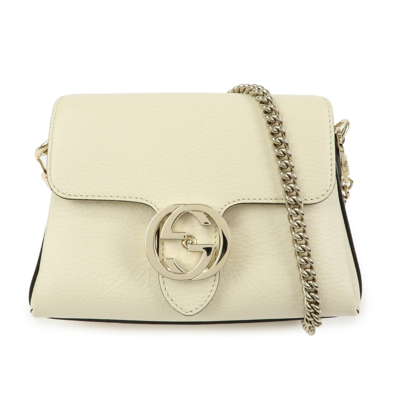 GUCCI Interlocking G Leather Chain Shoulder Bag Ivory 607720
