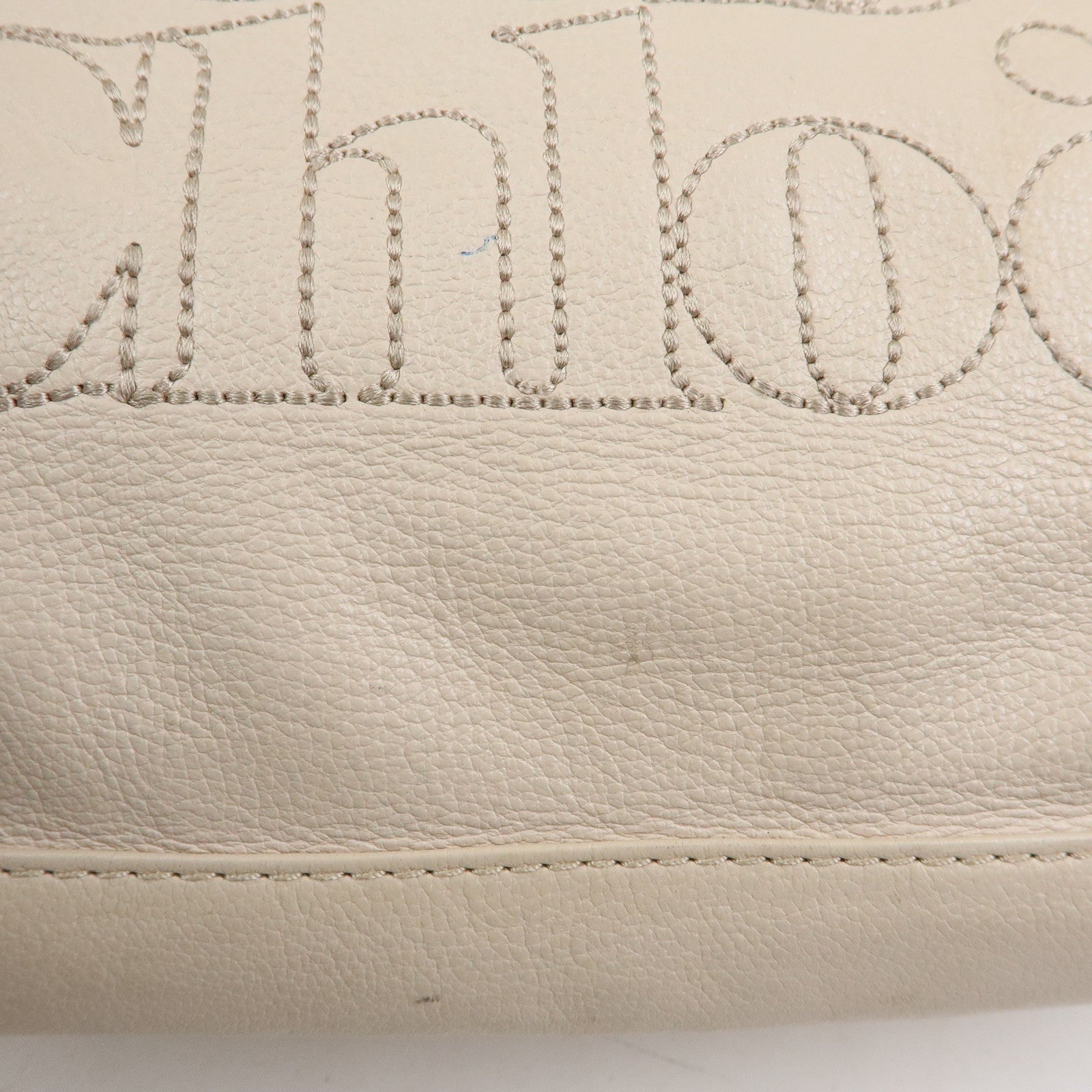 Chloe See by Chole Leather Tote Bag Hand Bag Pouch Beige