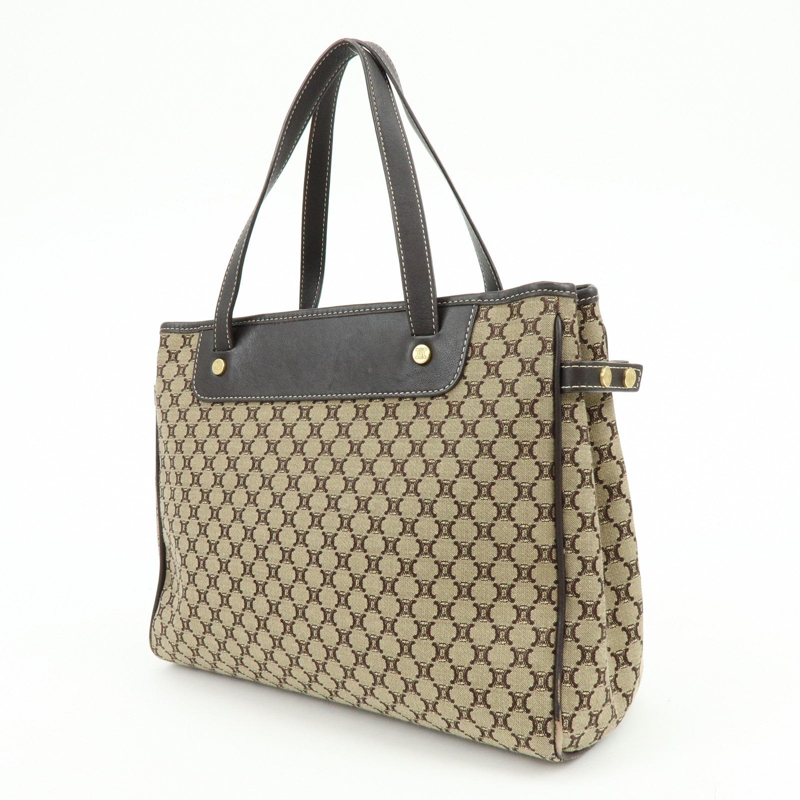 CELINE Macadam Canvas Leather Hand Bag Brown Beige