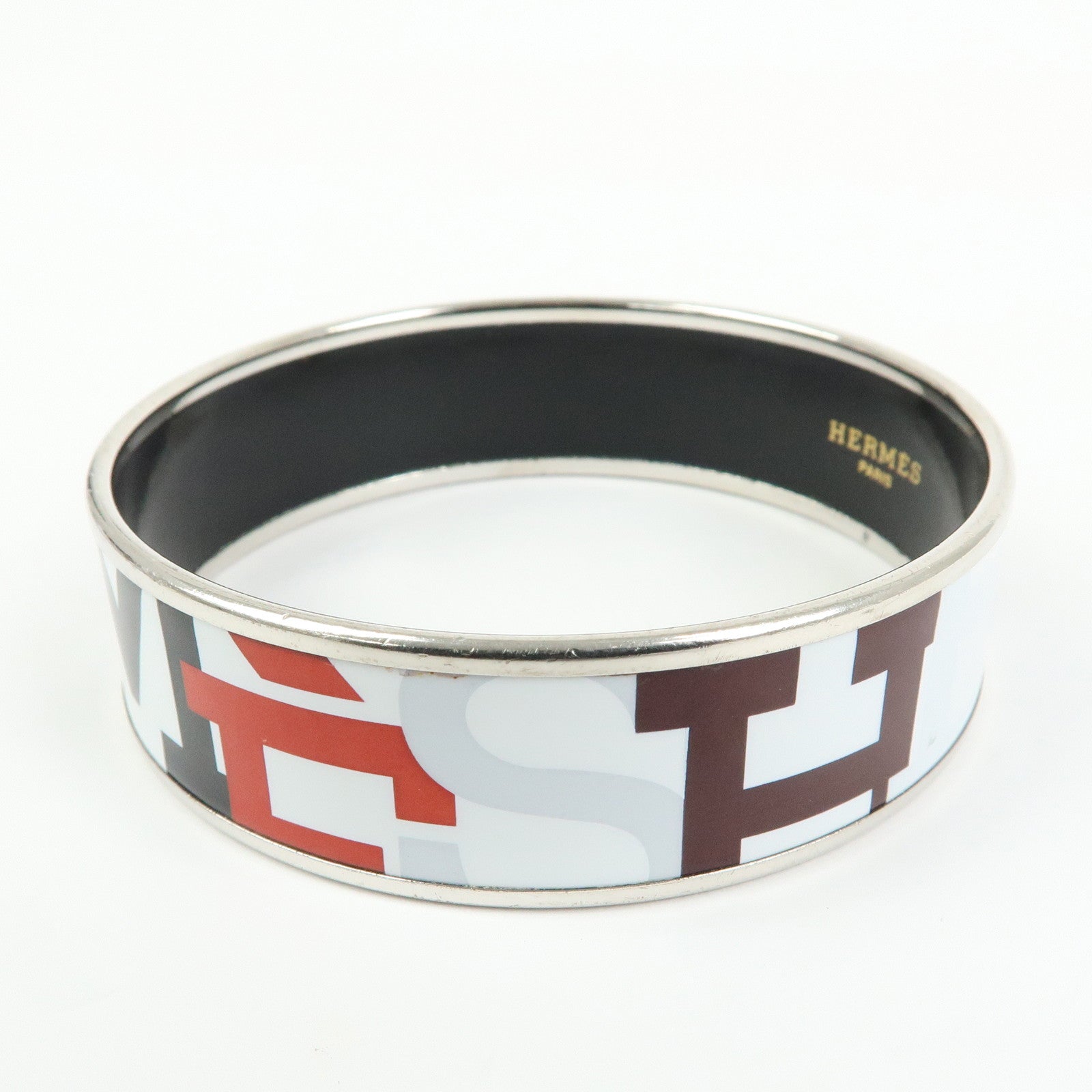 HERMES Email GM Plated Bangle Bracelet White Black Red