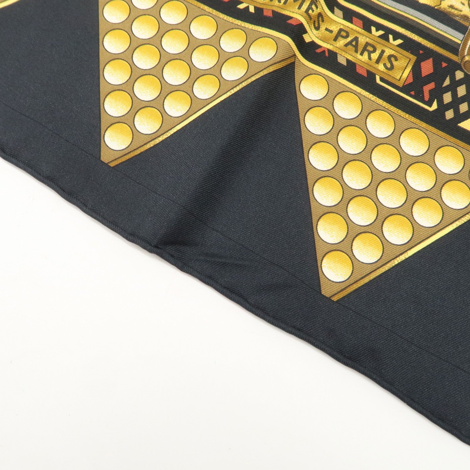 HERMES Carre 90 Silk 100% Scarf L'OR DES CHEFS Black Yellow