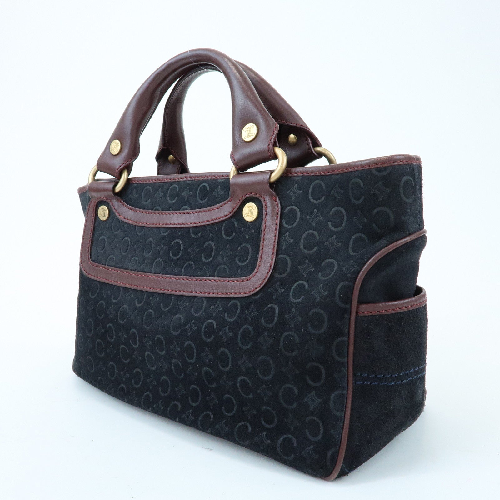 CELINE C Macadam Boogie Bag Suede Leather Hand Bag Black Bordeaux
