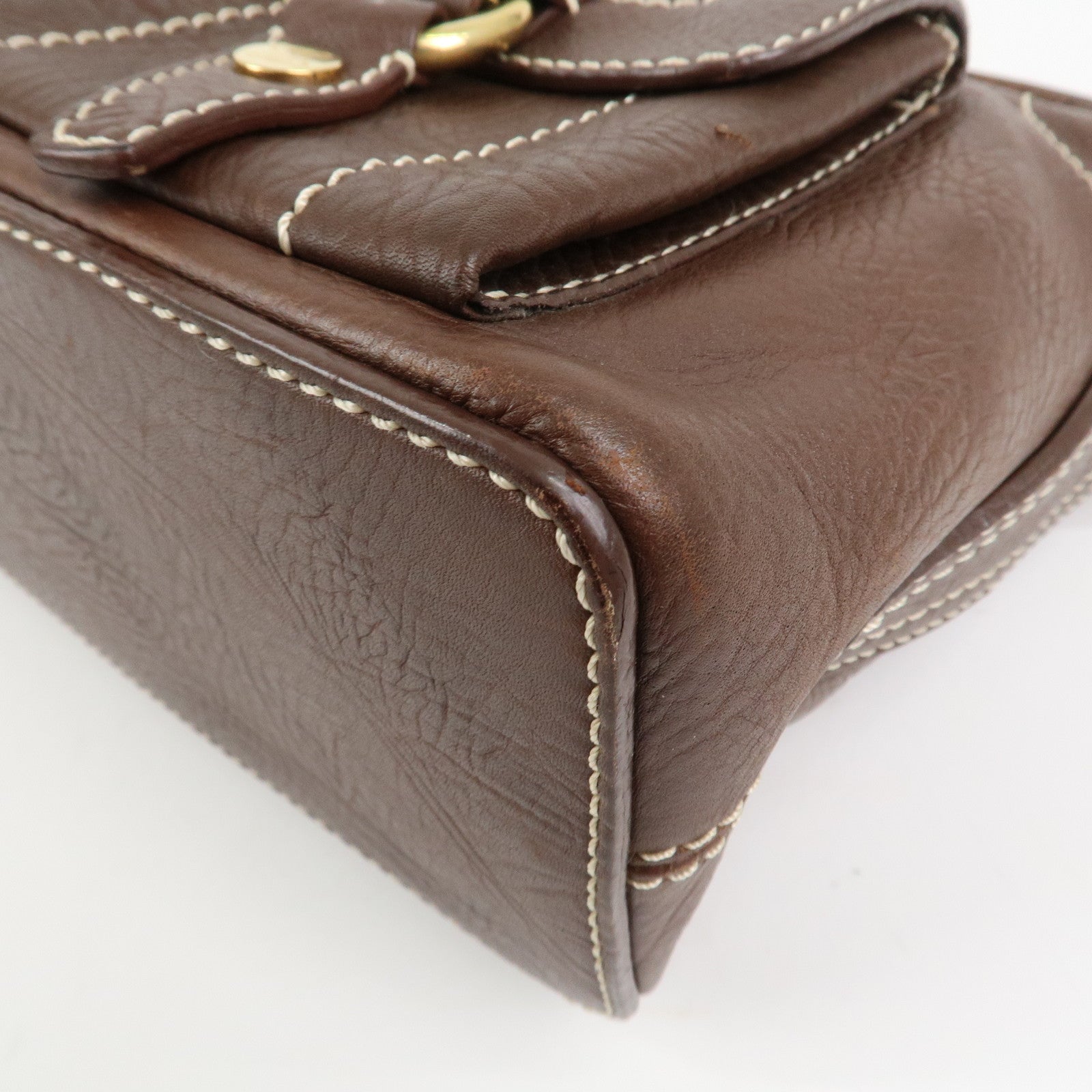 CELINE Macadam Logo Leather Hand Bag Shoulder Bag Brown