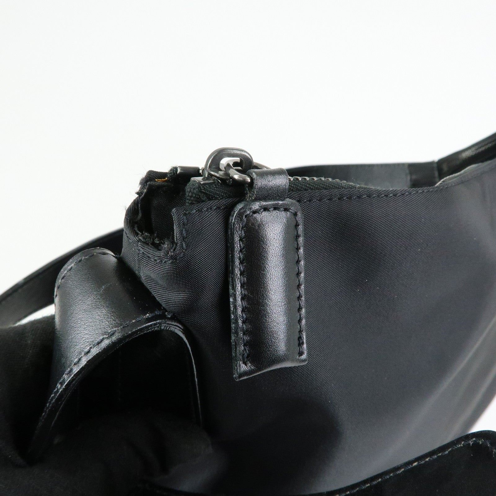 FENDI Logo Nylon Leather Shoulder Bag Hand Bag Black