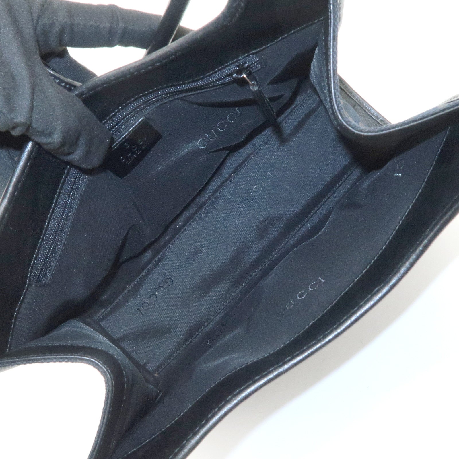 GUCCI Jackie GG Canvas Leather Shoulder Bag Hand Bag Black 002.1068