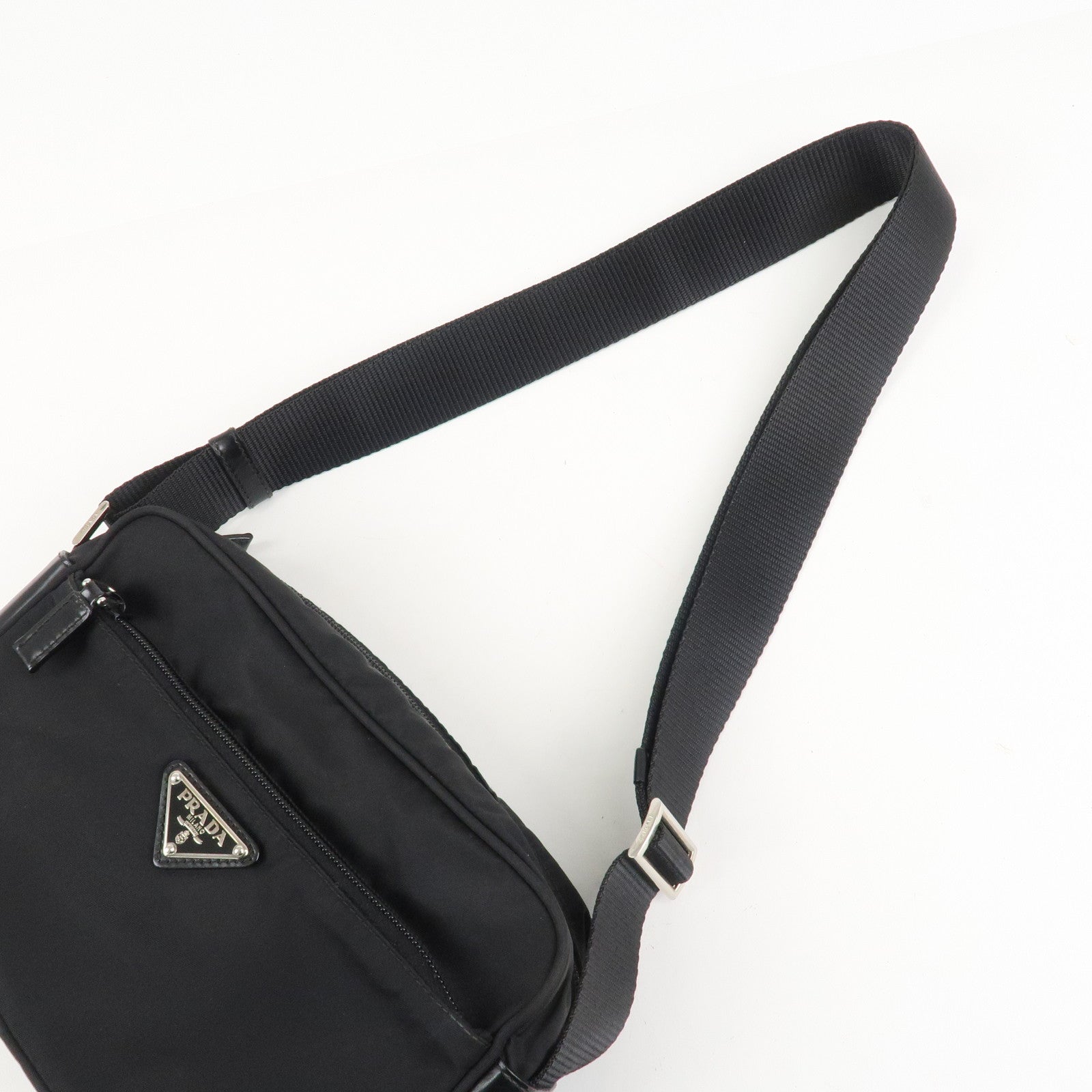 PPRADA Triangle Logo Nylon Leather Shoulder Bag NERO Black BT0166 Used