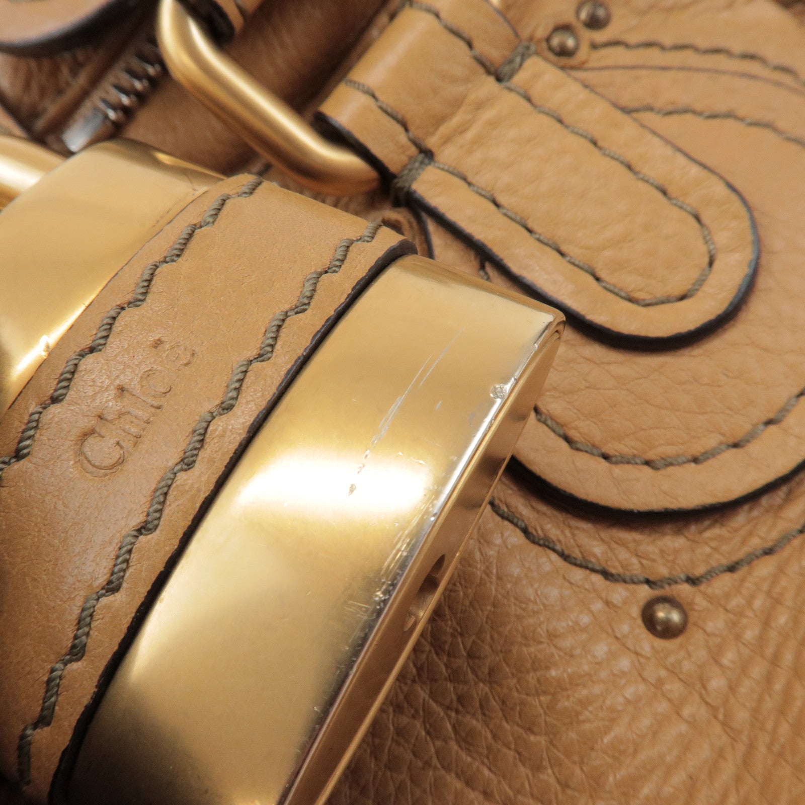 Chloe Paddington Leather Tote Bag Hand Bag Beige Brown