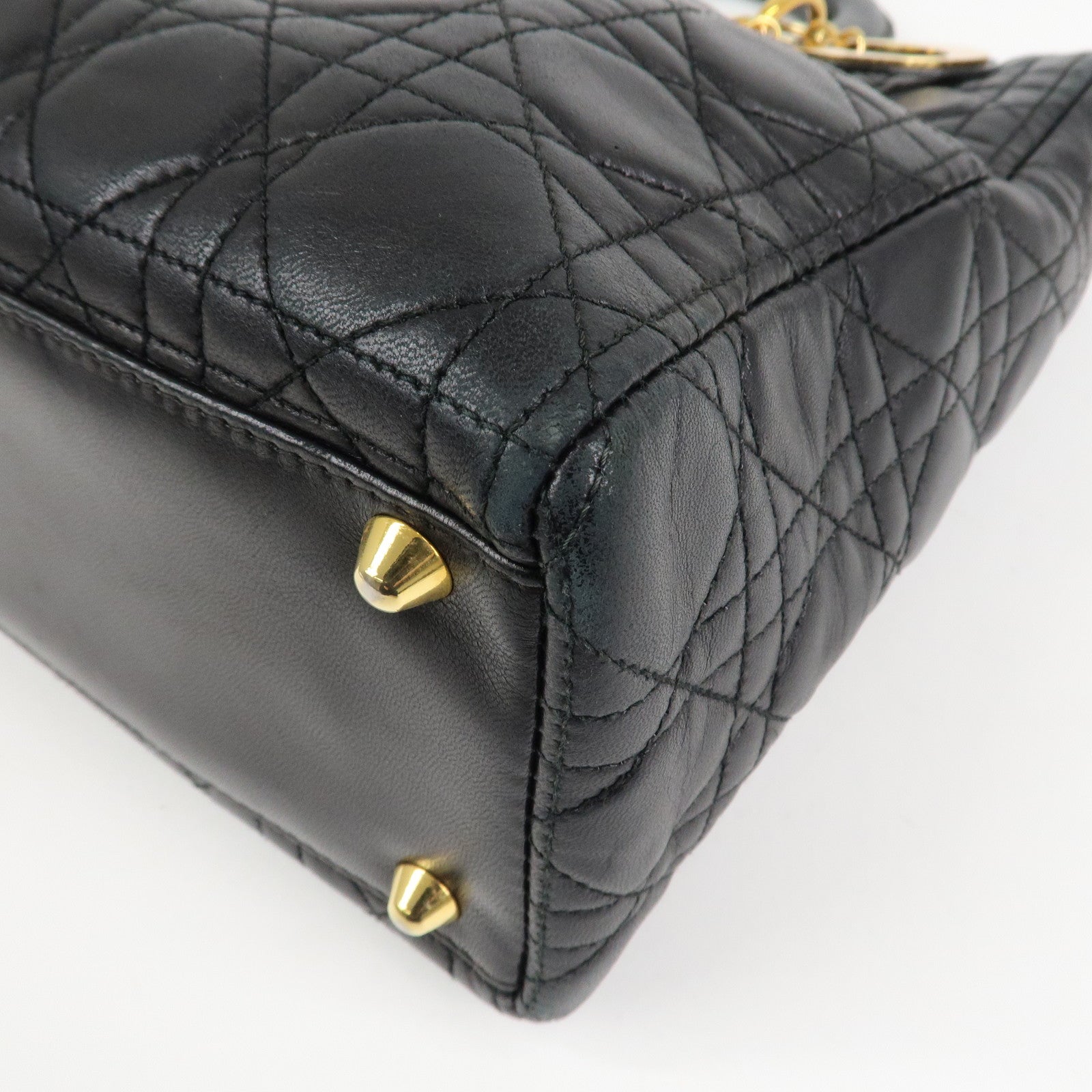 Christian Dior Cannage Lady Dior Leather Large 2Way Bag Black