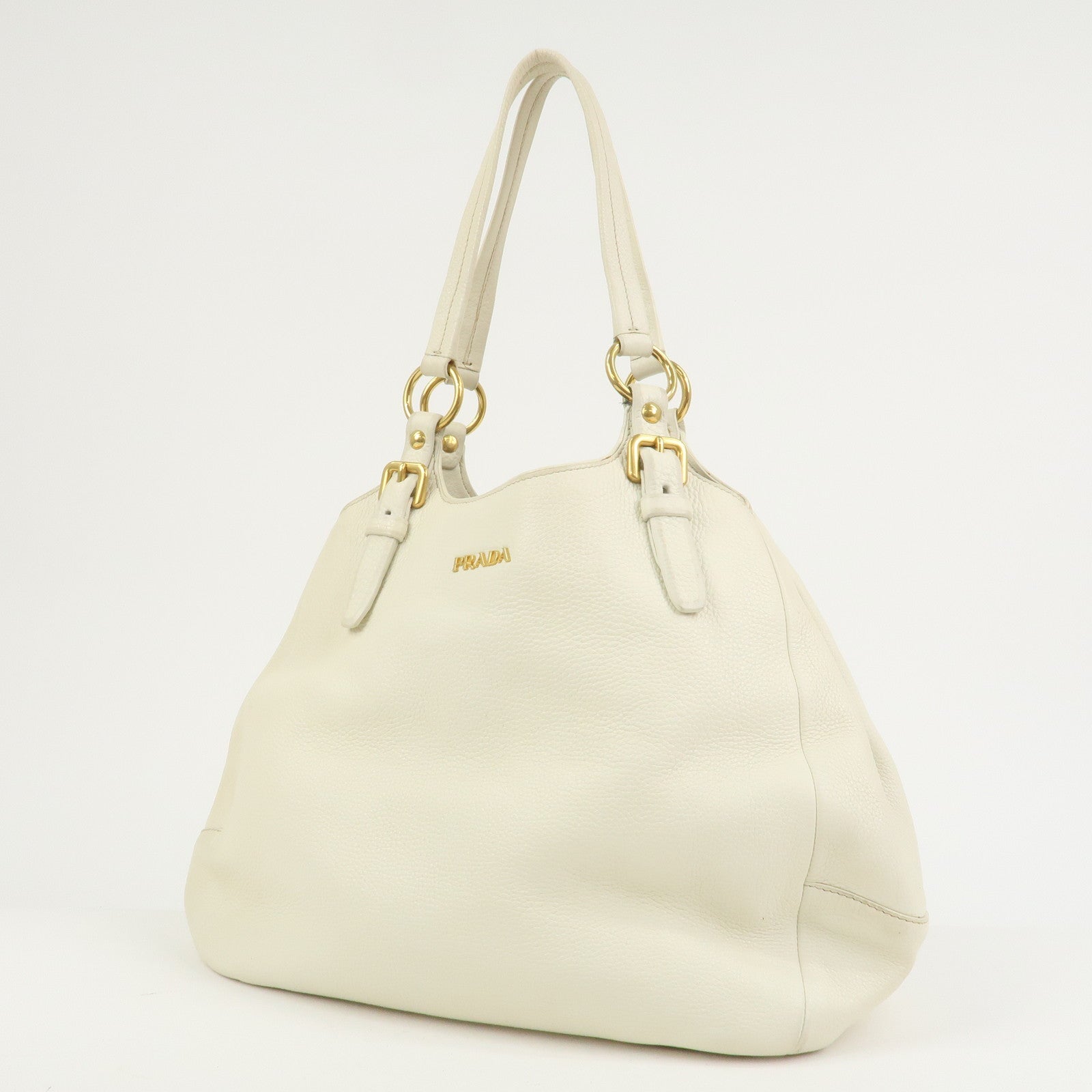 PRADA Logo Leather Shoulder Bag Hand Bag Ivory Gold BR4085