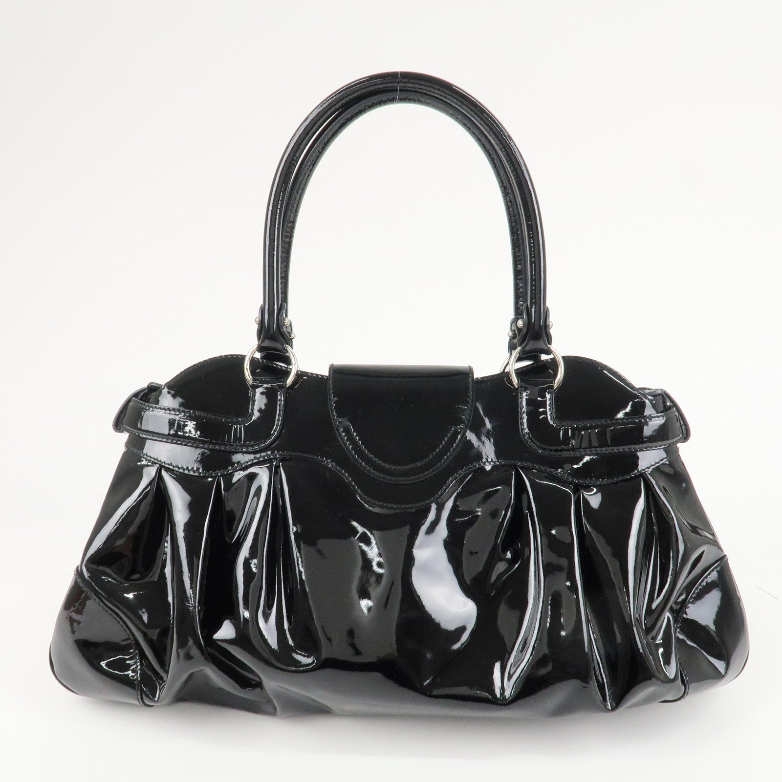 Ferragamo Gancini Patent Leather Shoulder Bag Black Silver HDW Used