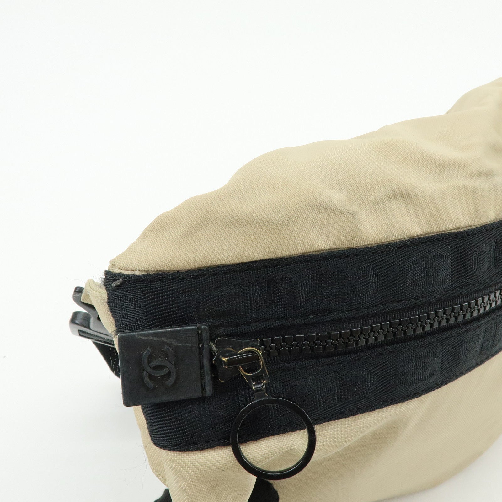 CHANEL Sports Line Nylon Banana Bag Waist Bag Crossbody Bag Beige