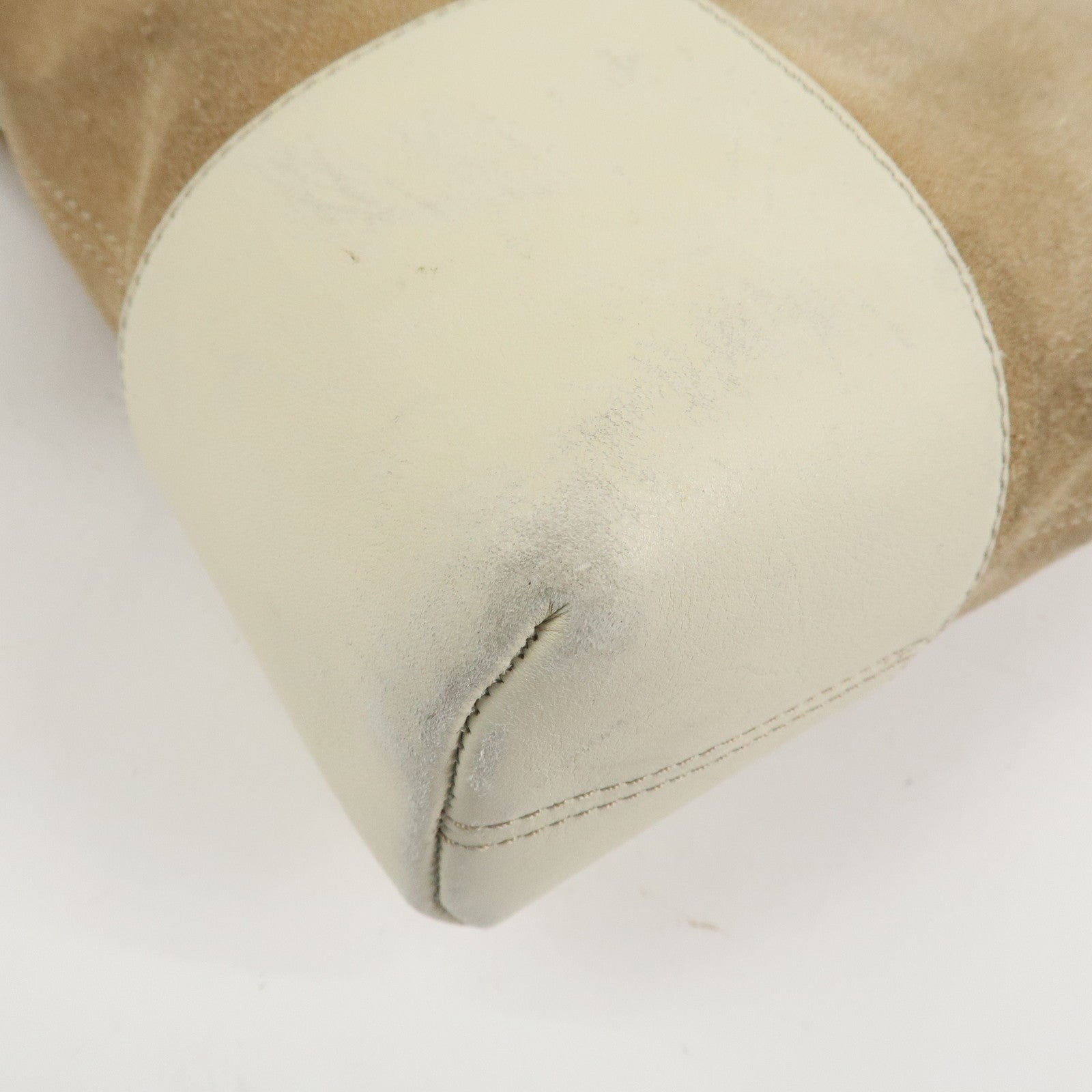 LOEWE Anagram Leather Suede Shoulder Bag Hand Bag Beige Ivory