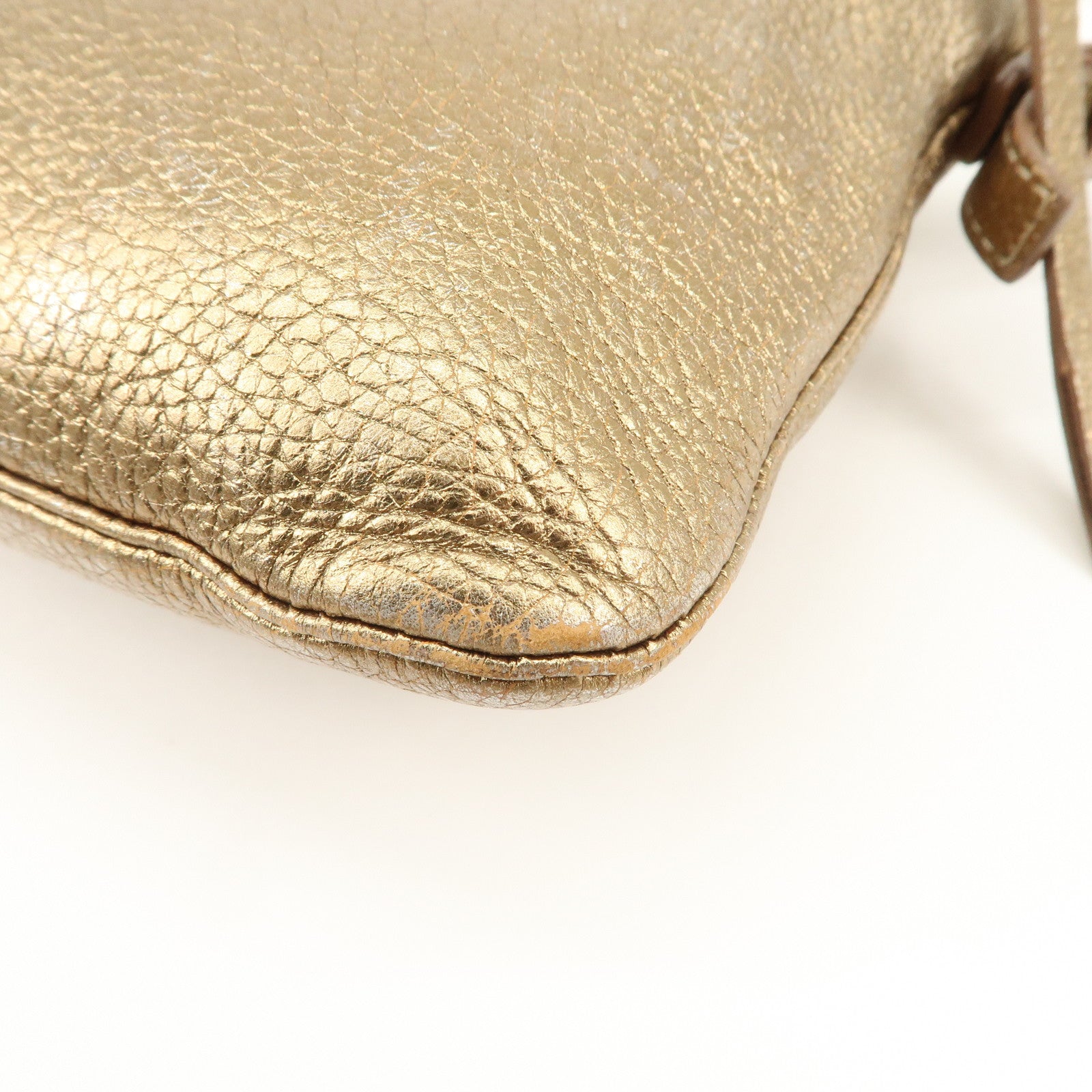 Chloe Logo Leather Shoulder Bag Hand Bag Gold Used