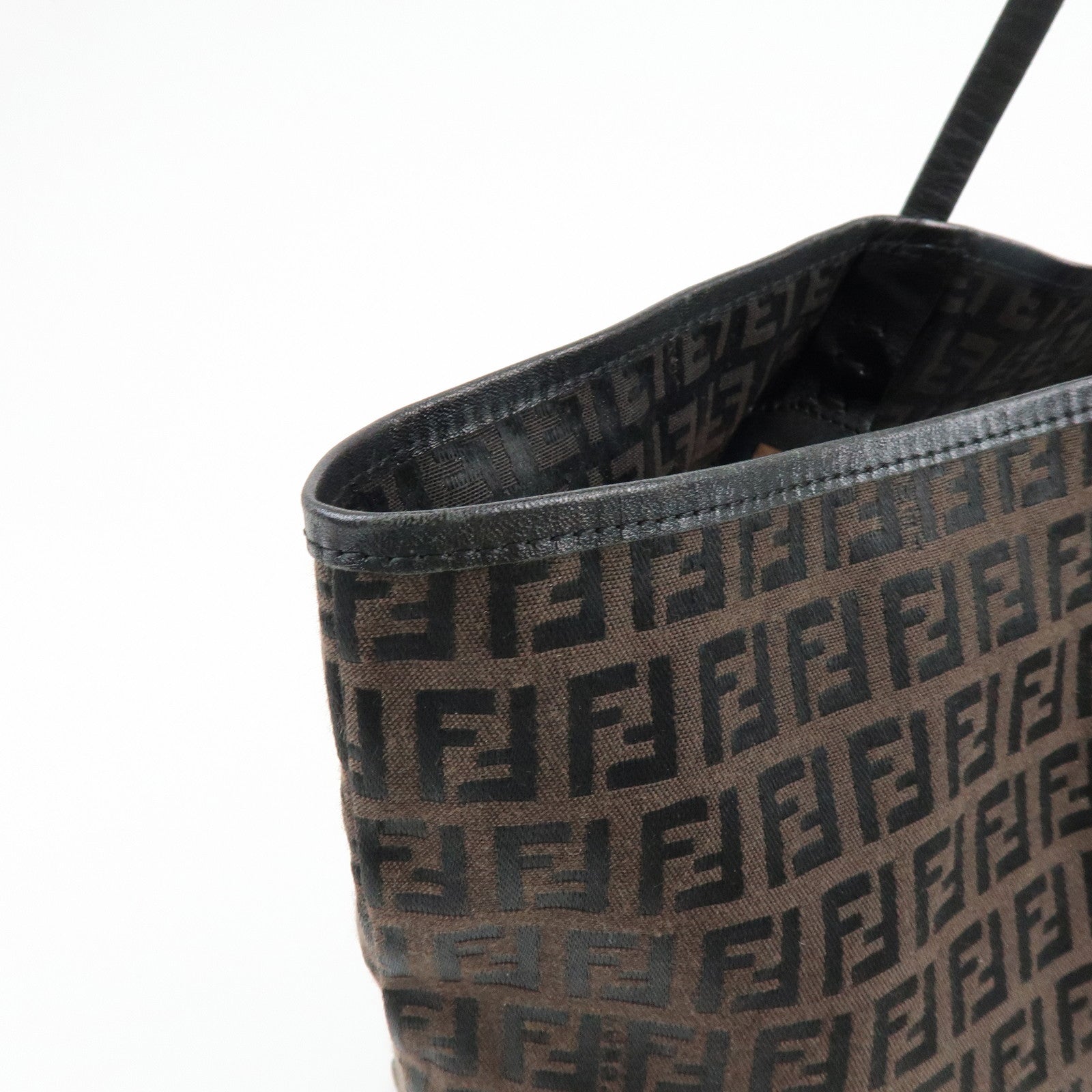 FENDI Zucchino Canvas Leather Tote Bag Shoulder Bag Brown