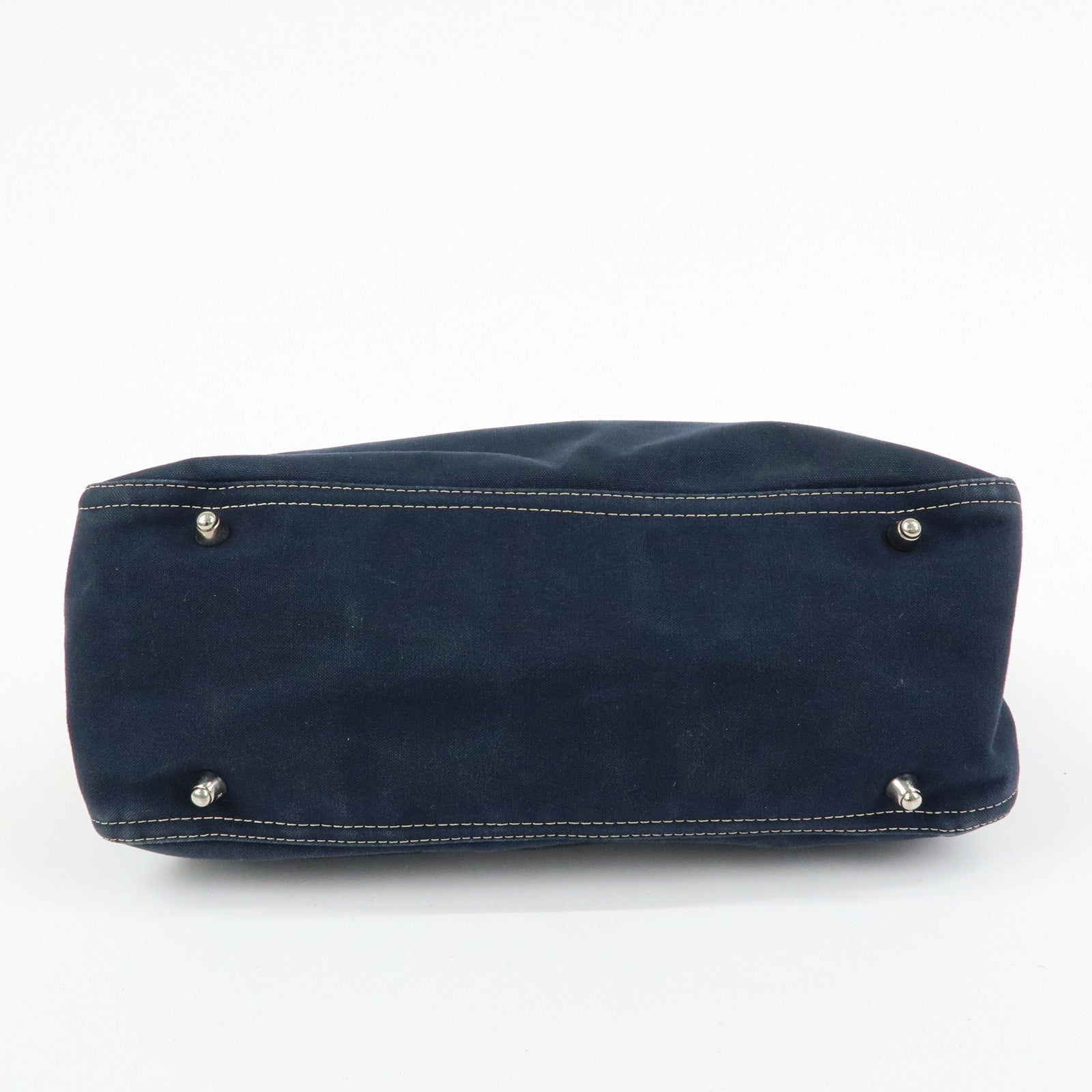 FENDI Canvas Leather Tote Bag Hand Bag Navy