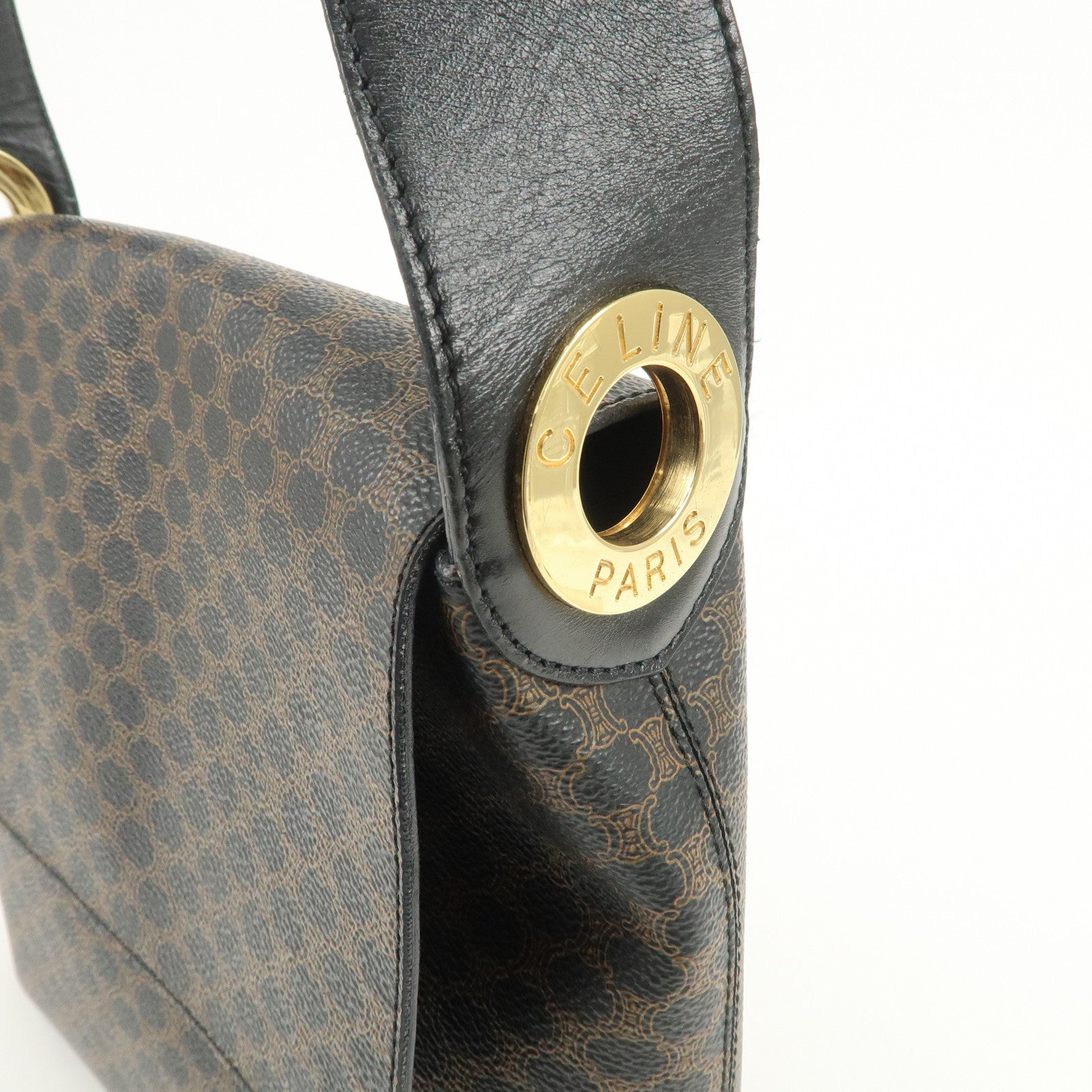 CELINE Macadam PVC Leather Shoulder Bag Hand Bag Black Brown