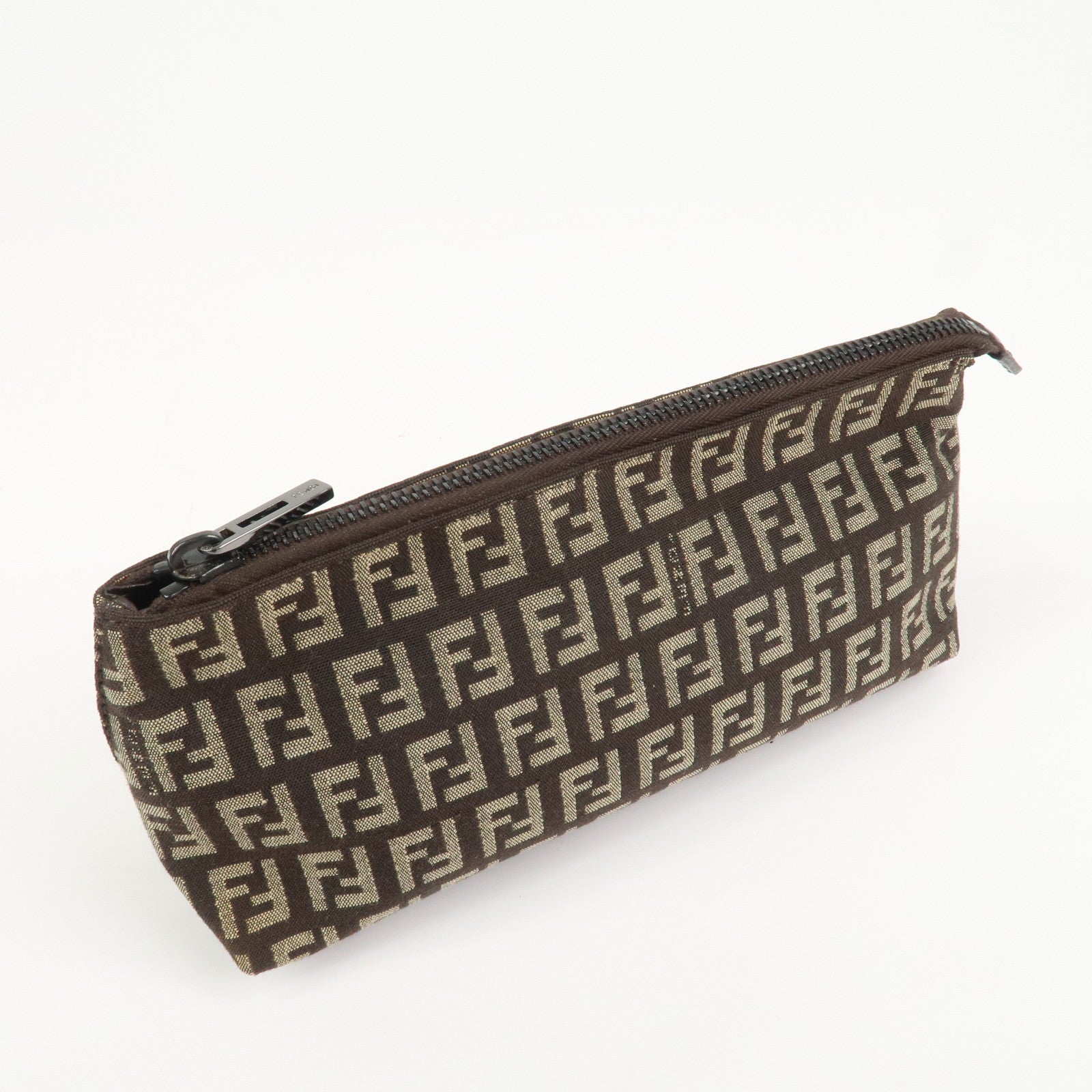 FENDI Zucchino Canvas Leather Cosmetic Pouch Makeup Pouch 7N0038