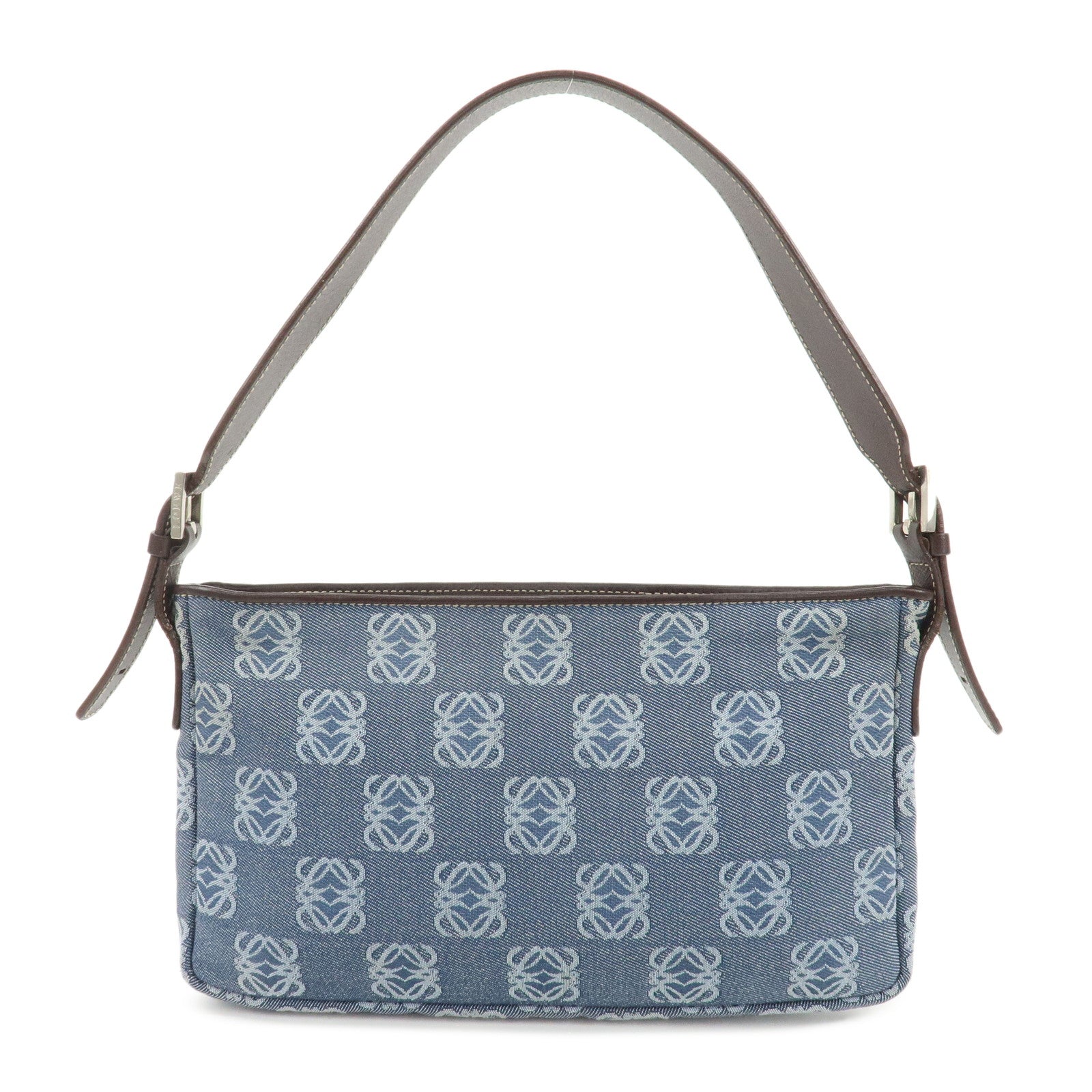 LOEWE Anagram Canvas Leather Shoulder Bag Hand Bag Denim Brown