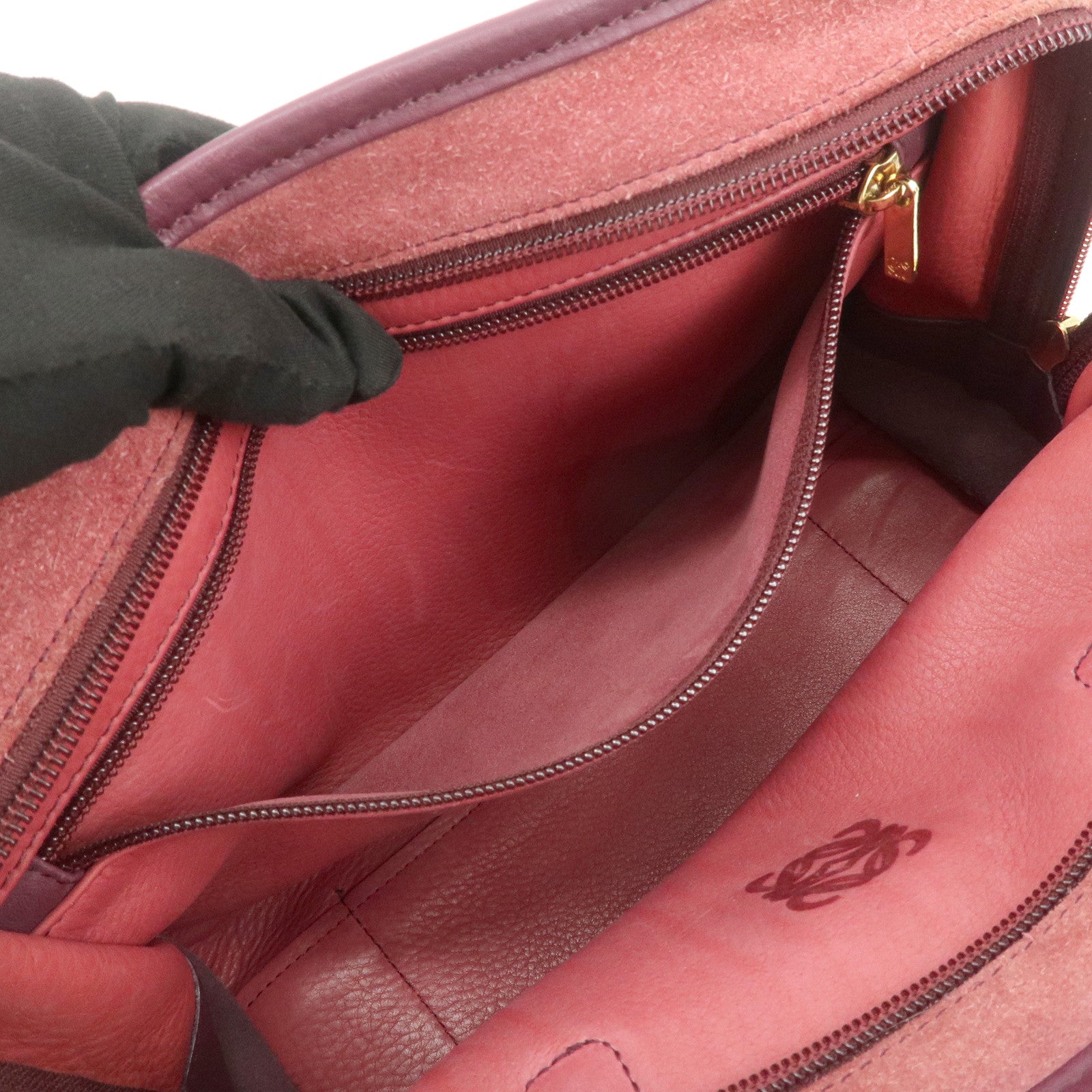 LOEWE Anagram Amazona 28 Suede Leather Hand Bag Pink Purple