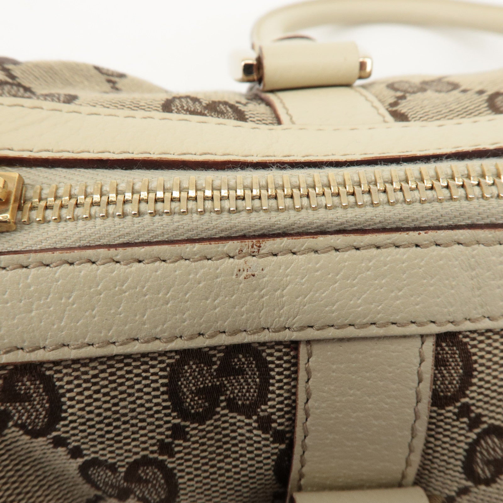 GUCCI Abbey GG Canvas Leather Hand Bag Beige Ivory 130942 Used