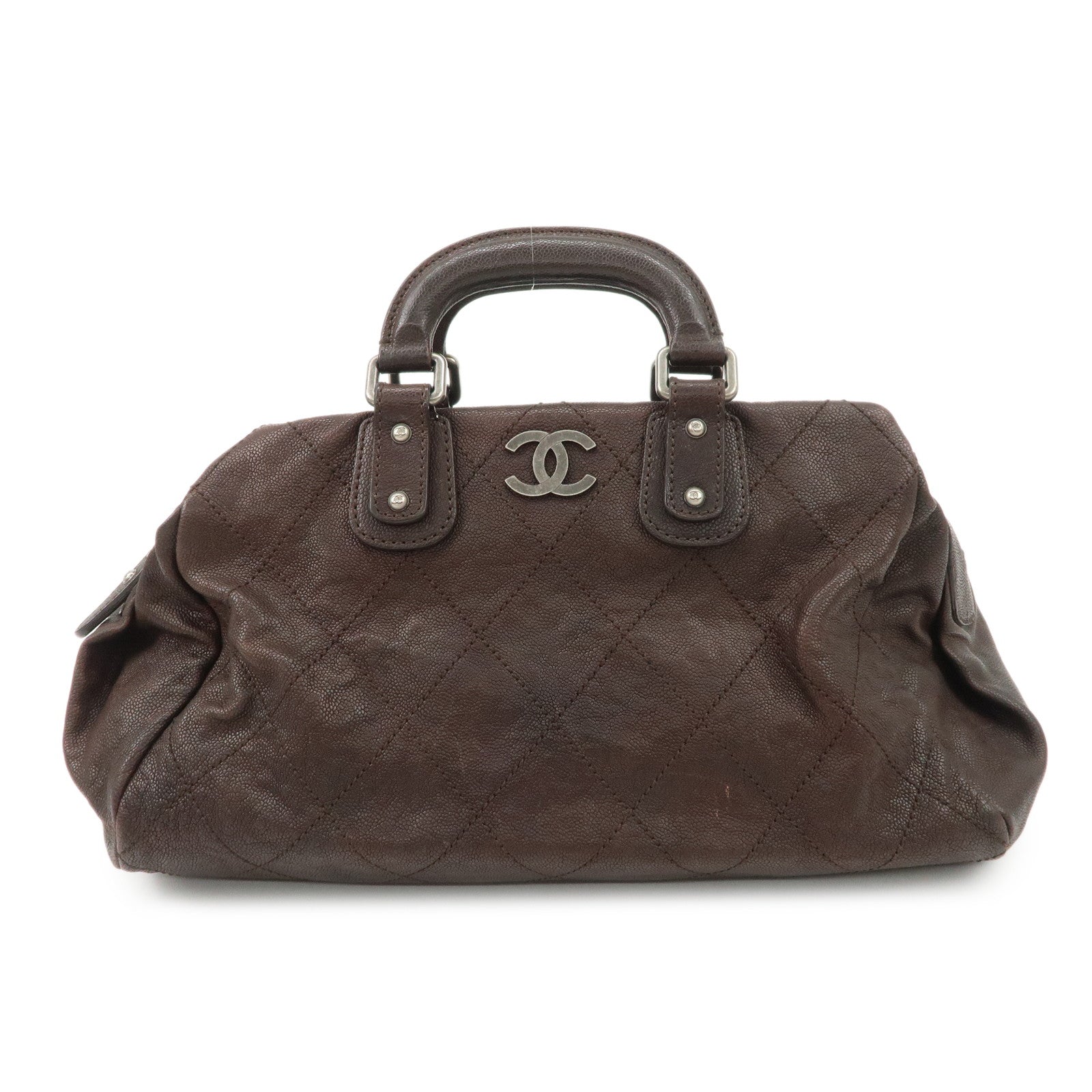 CHANEL COCO Mark Matelasse Caviar Skin Boston Bag Brown Gold HDW Used