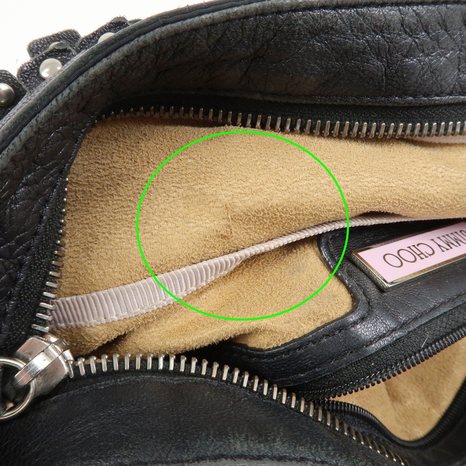 JIMMY CHOO Studs Leather Shoulder Bag Hand Bag Black