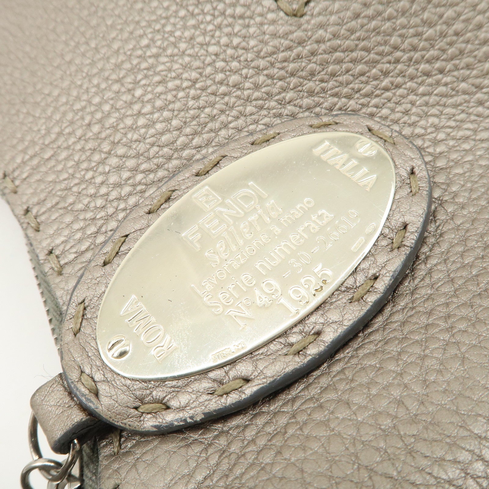 FENDI Selleria Leather Tote Bag Shoulder Bag Hand Bag Gray Used