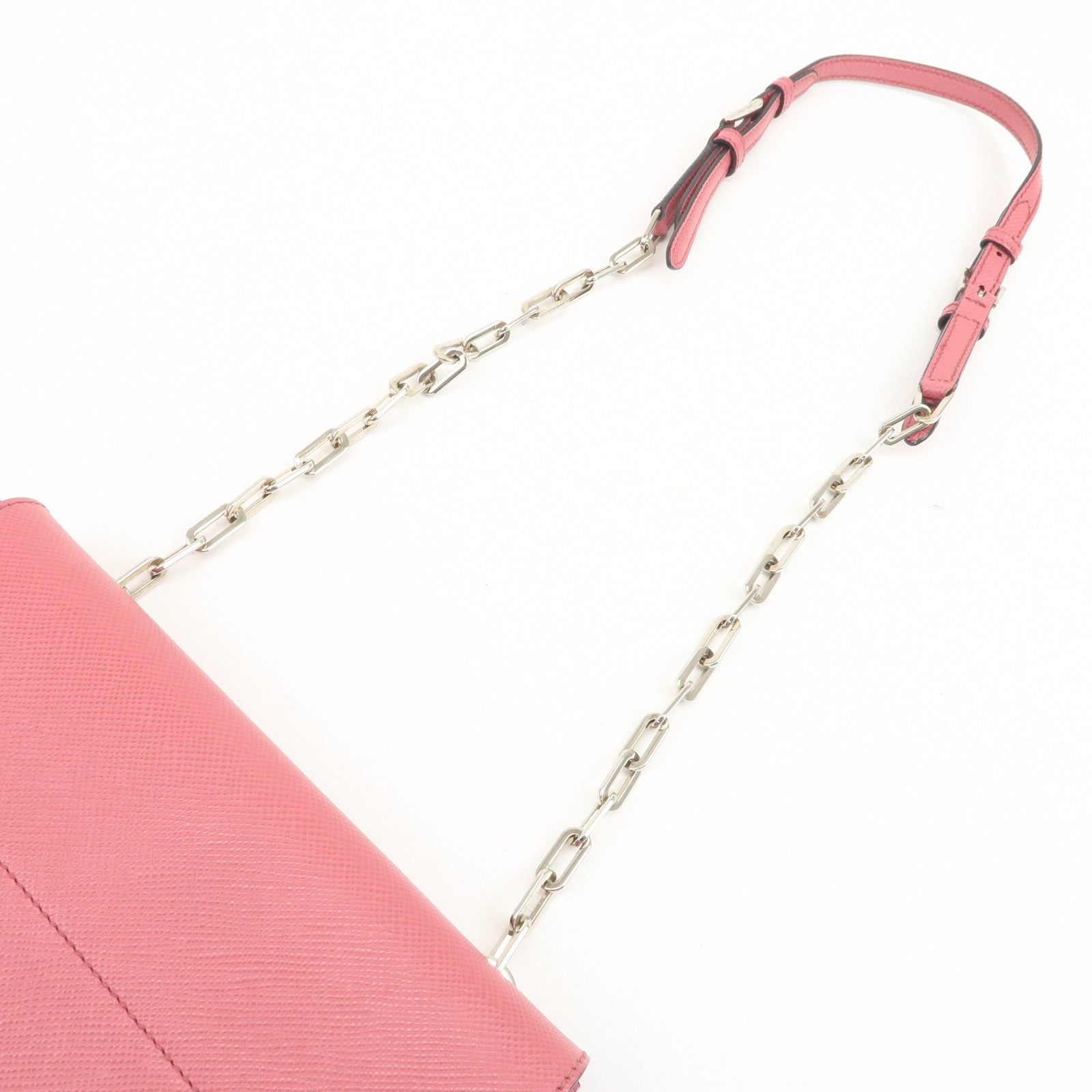 PRADA Embossed Leather Chain Shoulder Bag Crossbody Bag Pink BT0992